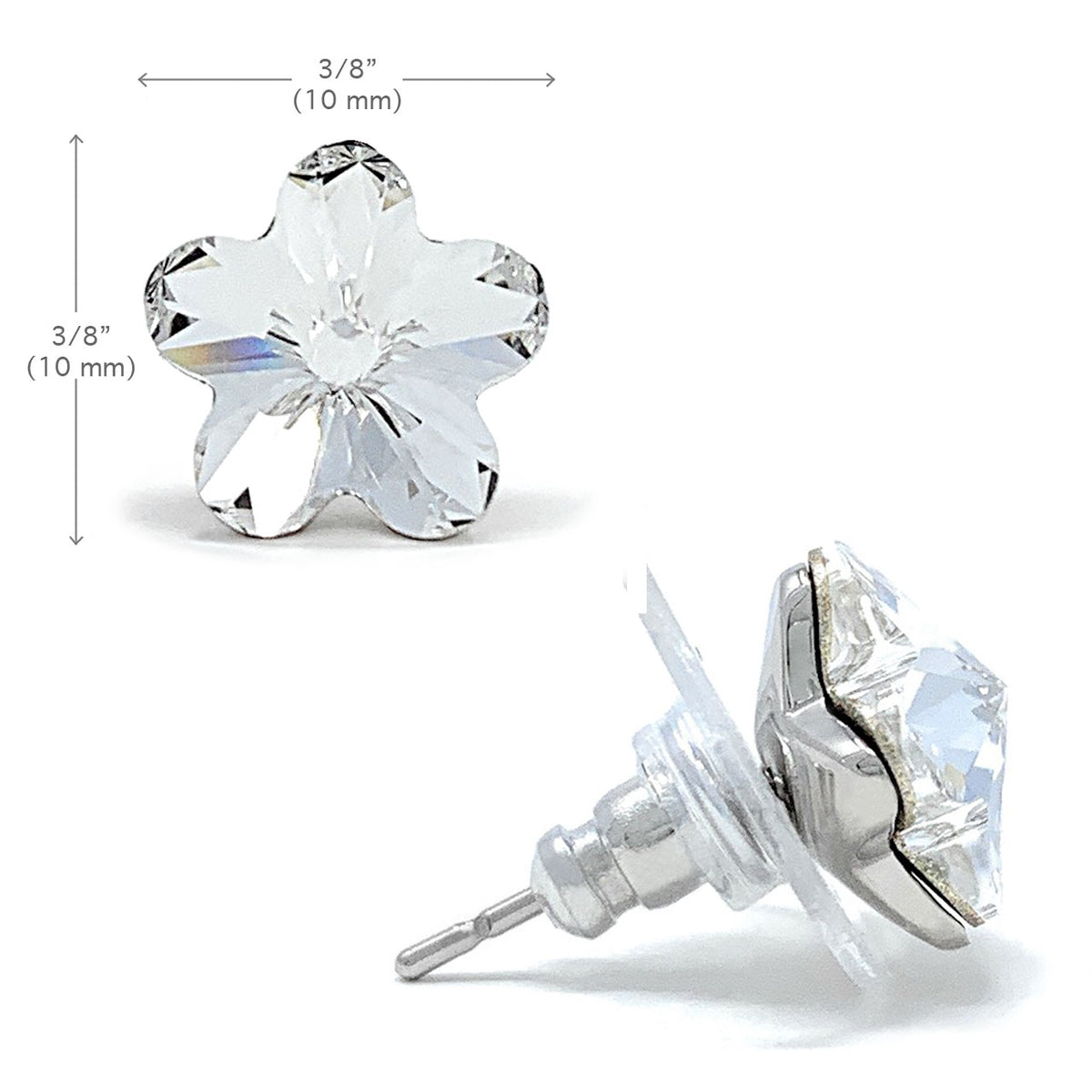 Anna Stud Earrings with White Clear Flower Crystals from Swarovski Silver Toned Rhodium Plated - Ed Heart