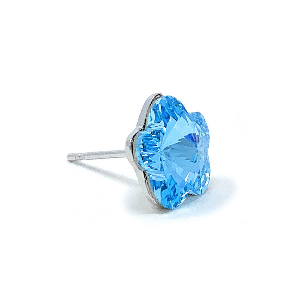 Anna Stud Earrings with Blue Aquamarine Flower Crystals from Swarovski Silver Toned Rhodium Plated - Ed Heart