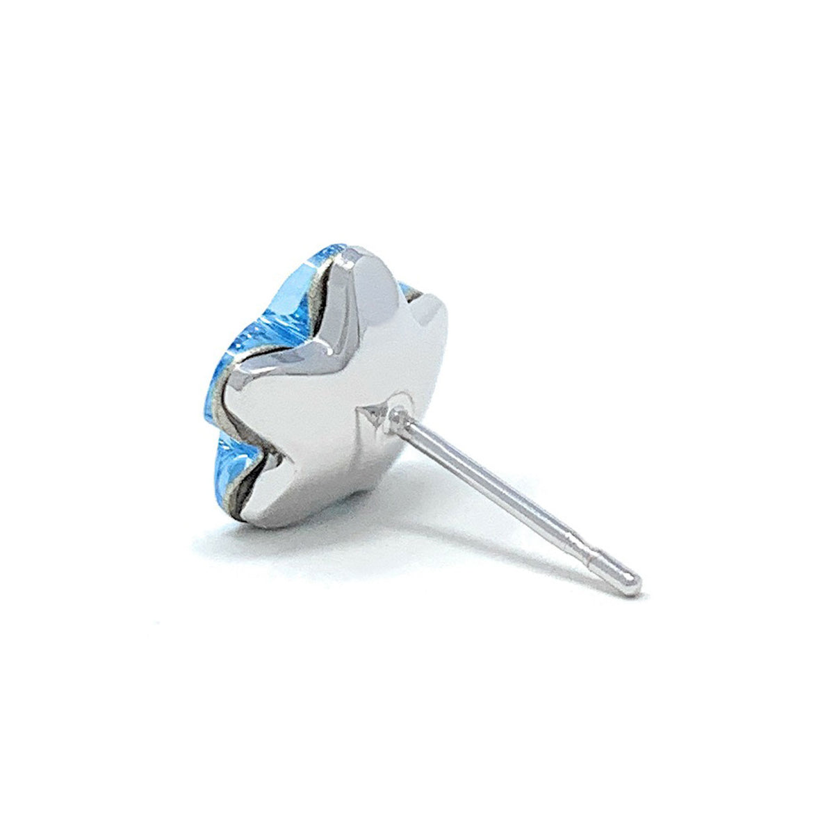 Anna Stud Earrings with Blue Aquamarine Flower Crystals from Swarovski Silver Toned Rhodium Plated - Ed Heart