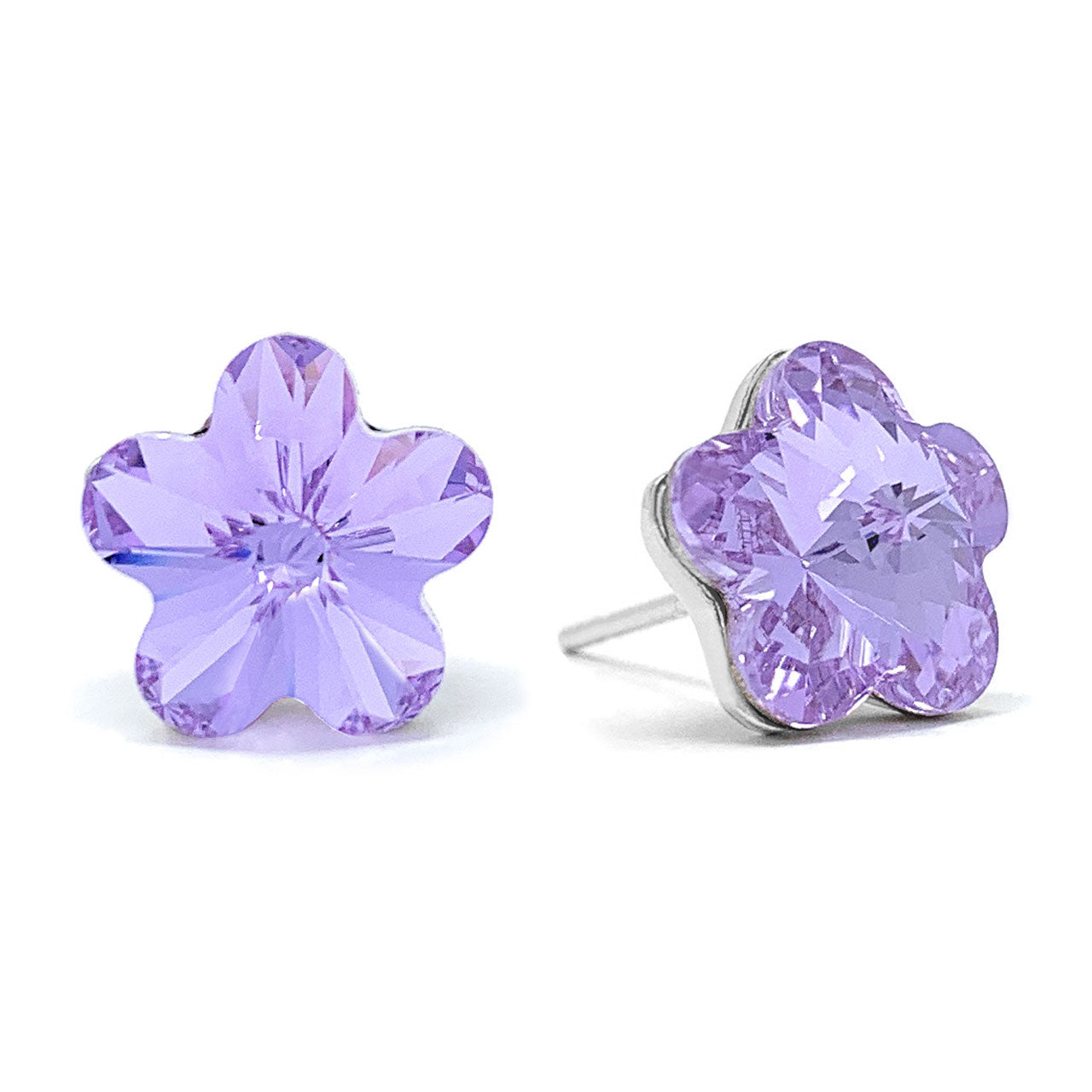 Anna Stud Earrings with Purple Violet Flower Crystals from Swarovski Silver Toned Rhodium Plated - Ed Heart
