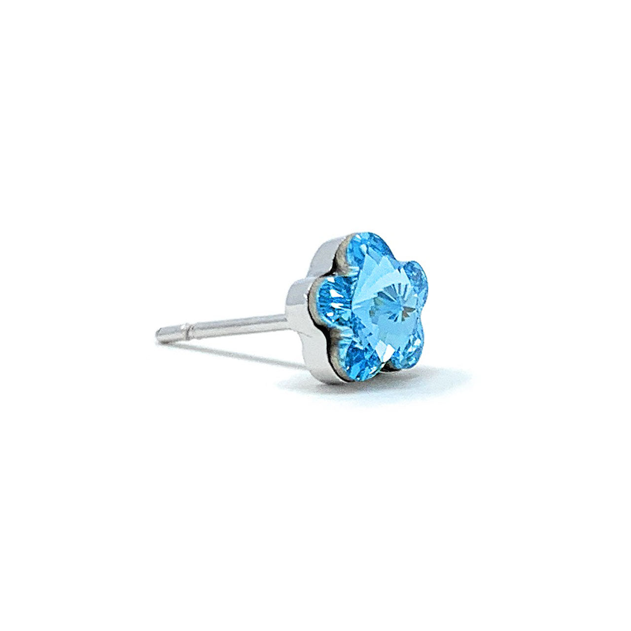 Anna Small Stud Earrings with Blue Aquamarine Flower Crystals from Swarovski Silver Toned Rhodium Plated - Ed Heart