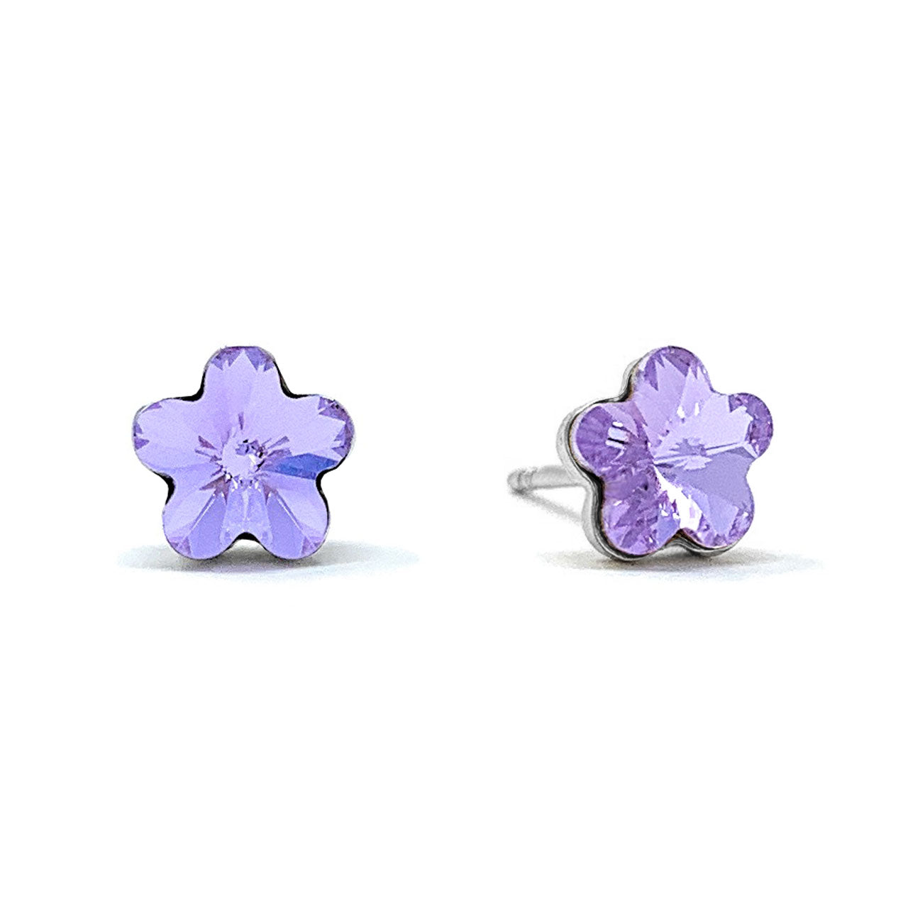 Anna Small Stud Earrings with Purple Violet Flower Crystals from Swarovski Silver Toned Rhodium Plated - Ed Heart