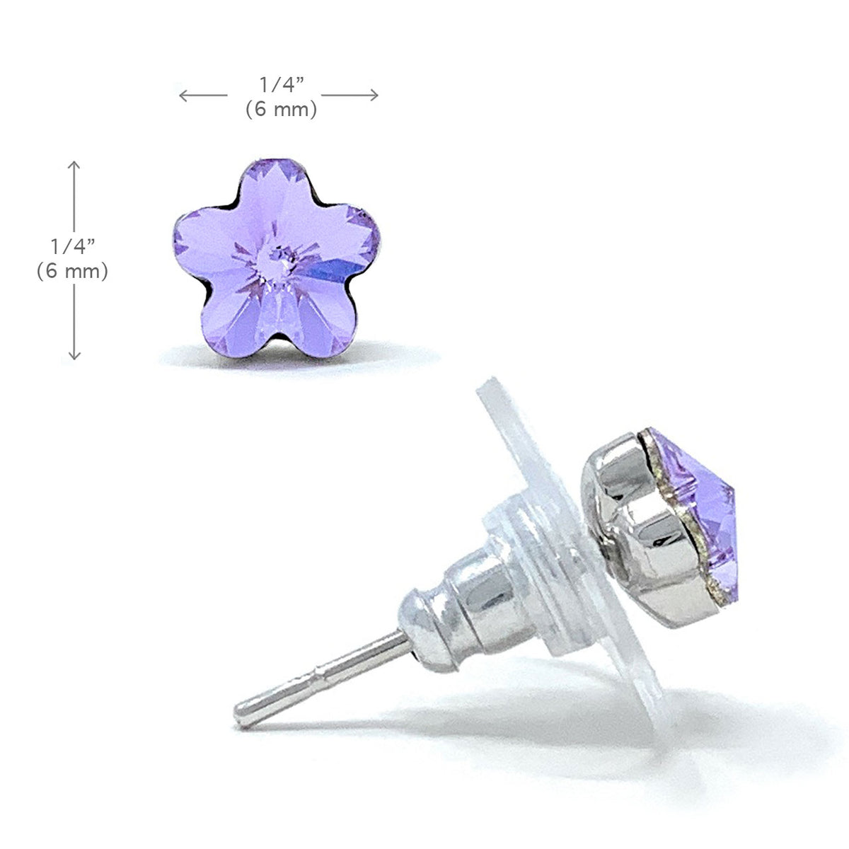 Anna Small Stud Earrings with Purple Violet Flower Crystals from Swarovski Silver Toned Rhodium Plated - Ed Heart