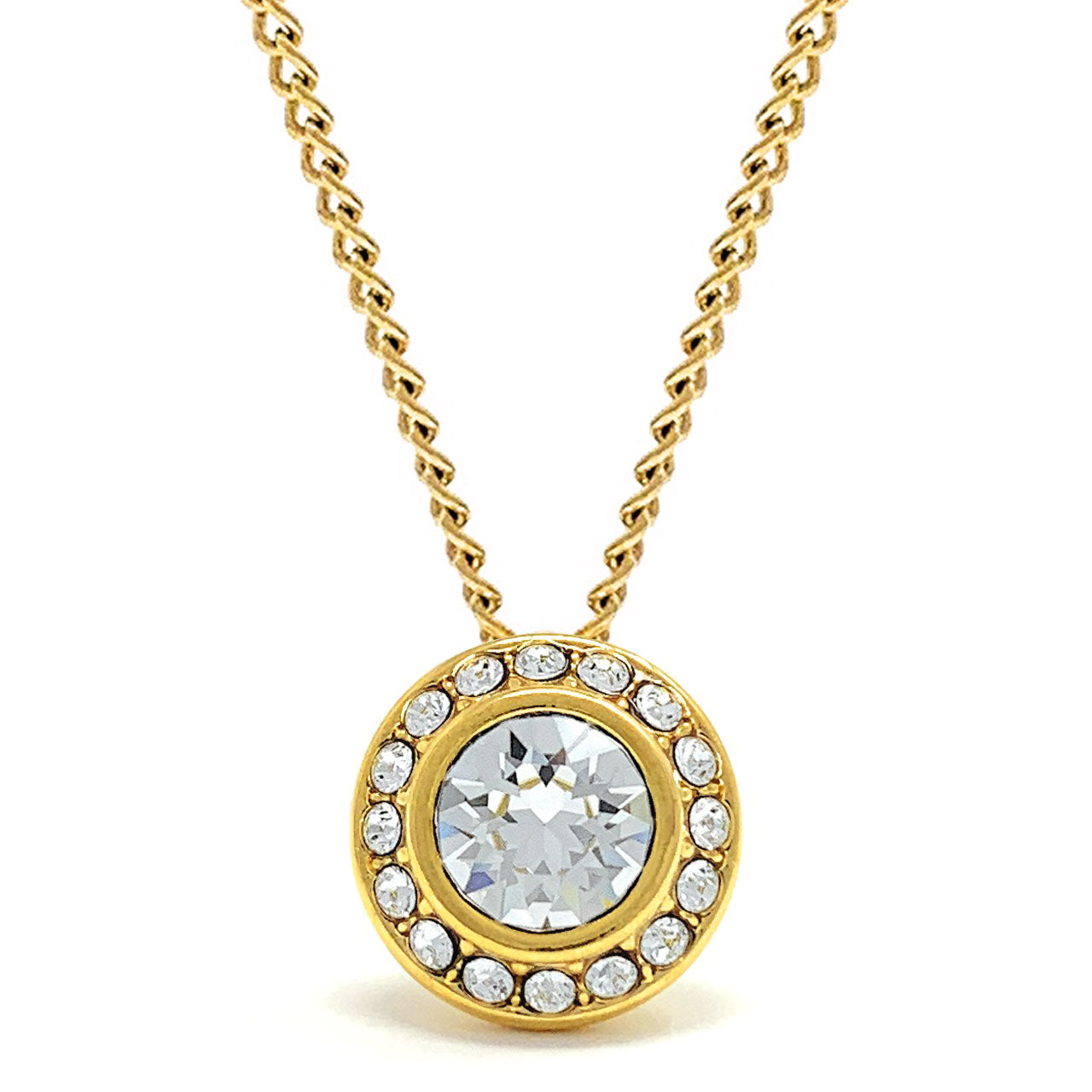 Halo Pave Pendant Necklace with White Clear Round Crystals from Swarovski Gold Plated - Ed Heart