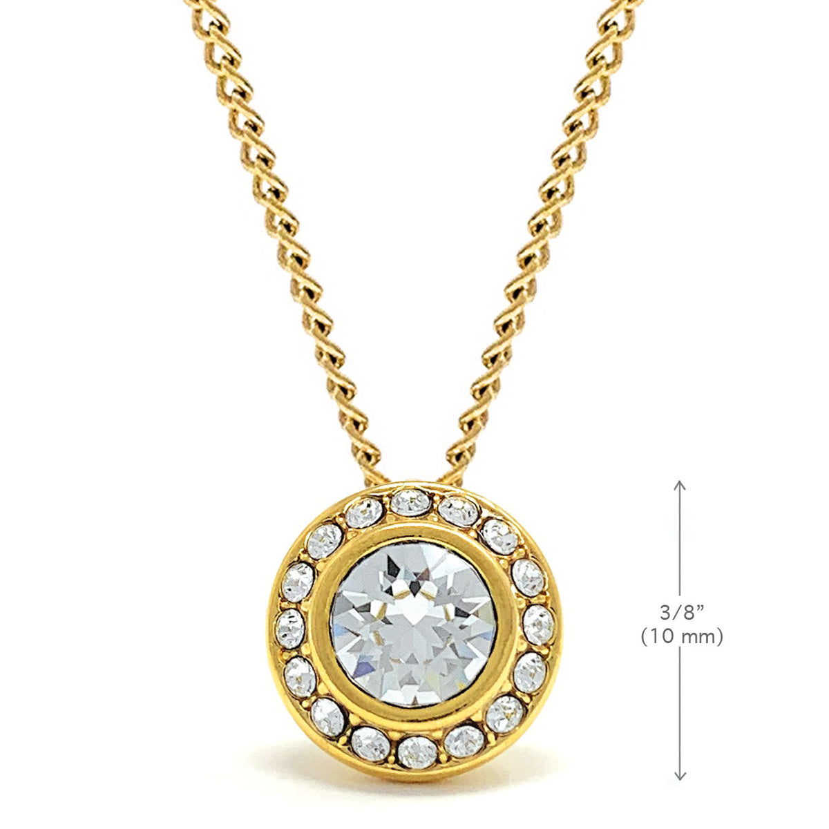 Halo Pave Pendant Necklace with White Clear Round Crystals from Swarovski Gold Plated - Ed Heart