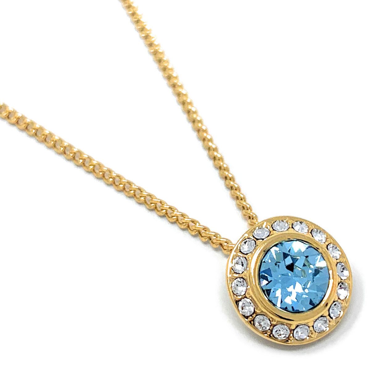 Halo Pave Pendant Necklace with Blue Aquamarine Round Crystals from Swarovski Gold Plated - Ed Heart