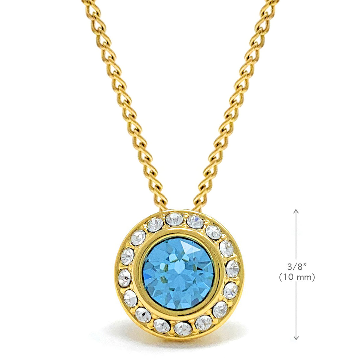 Halo Pave Pendant Necklace with Blue Aquamarine Round Crystals from Swarovski Gold Plated - Ed Heart