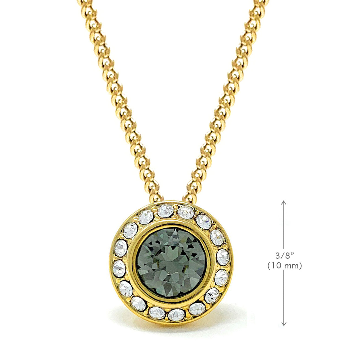 Halo Pave Pendant Necklace with Black Diamond Round Crystals from Swarovski Gold Plated - Ed Heart