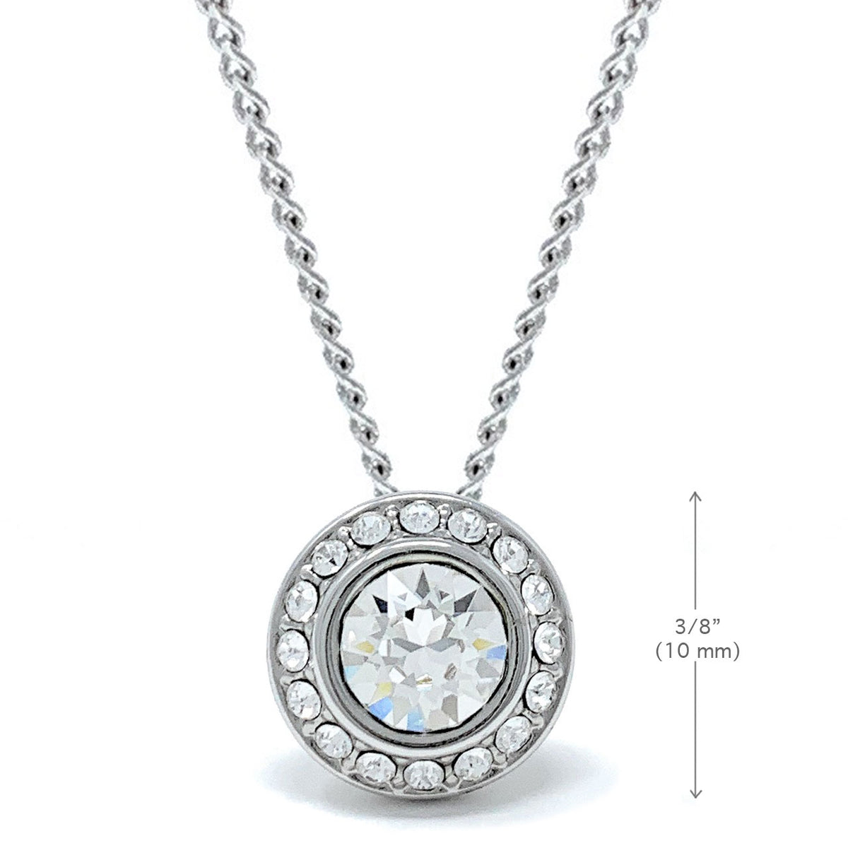 Halo Pave Pendant Necklace with White Clear Round Crystals from Swarovski Silver Toned Rhodium Plated - Ed Heart