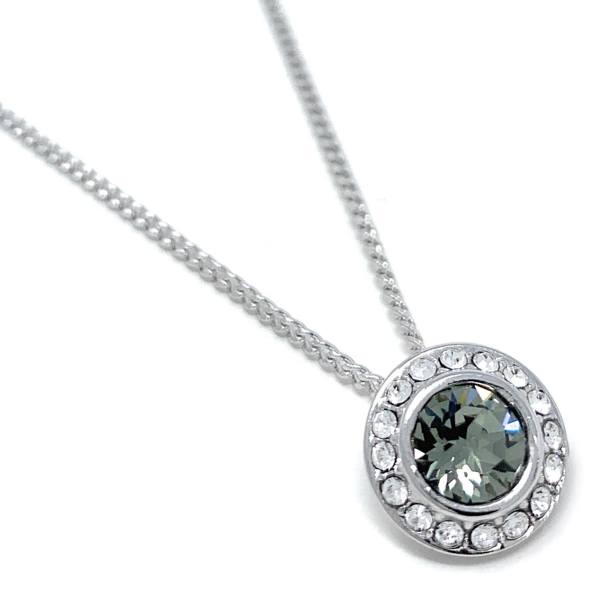 Halo Pave Pendant Necklace with Black Diamond Round Crystals from Swarovski Silver Toned Rhodium Plated - Ed Heart