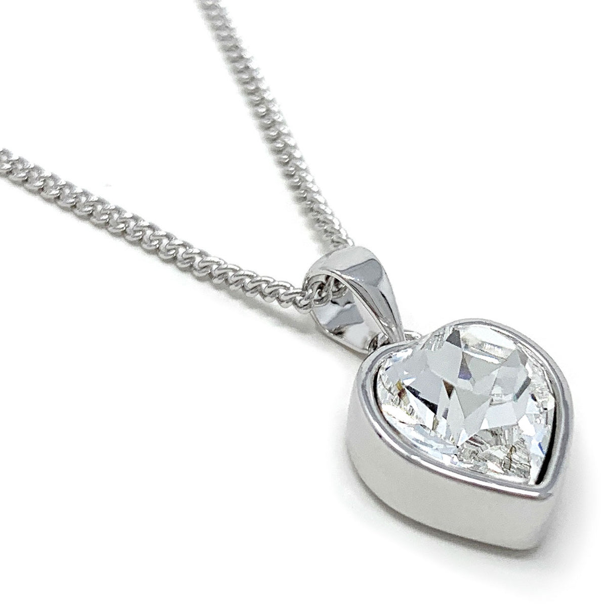 Lucia Pendant Necklace with White Clear Heart Crystals from Swarovski Silver Toned Rhodium Plated - Ed Heart