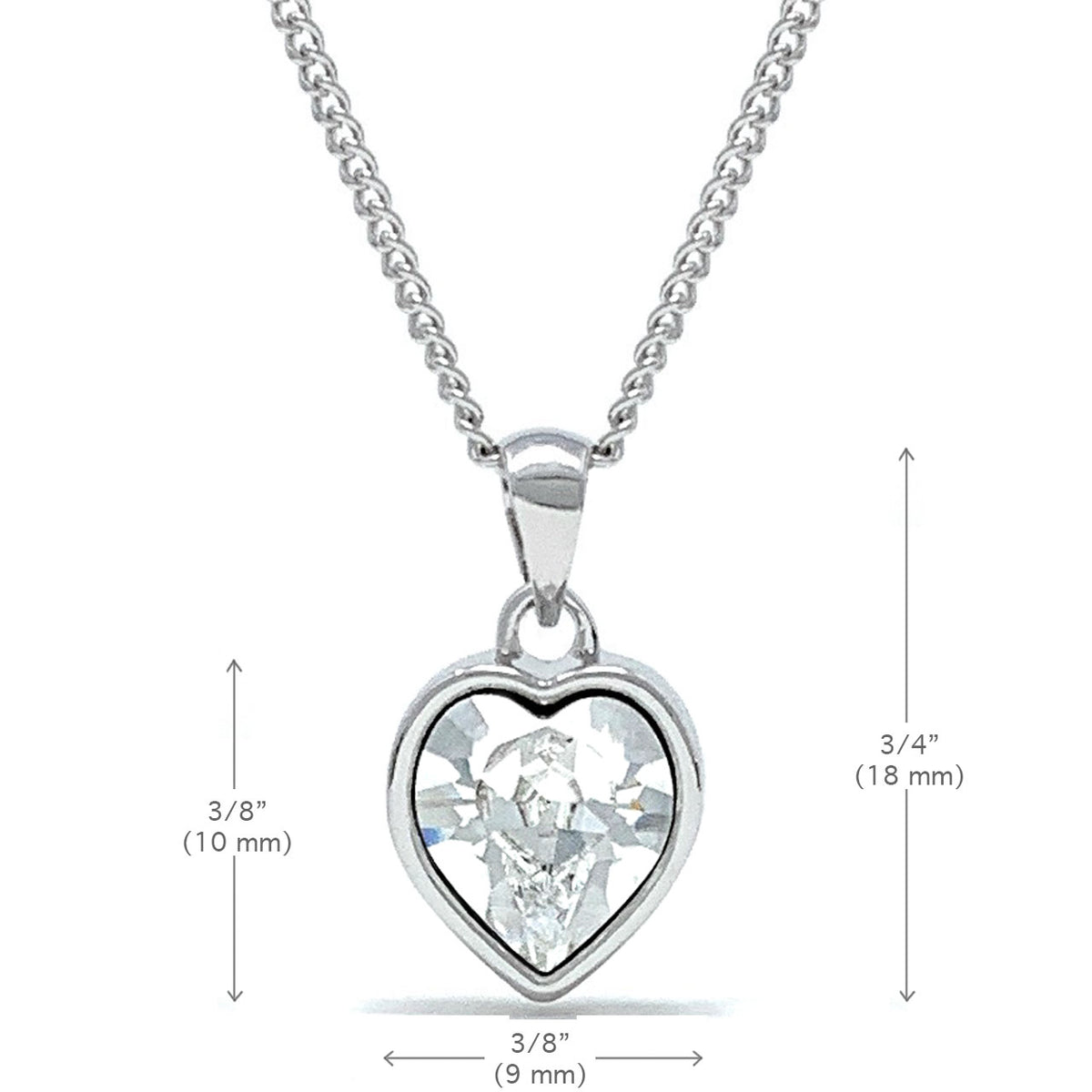 Lucia Pendant Necklace with White Clear Heart Crystals from Swarovski Silver Toned Rhodium Plated - Ed Heart