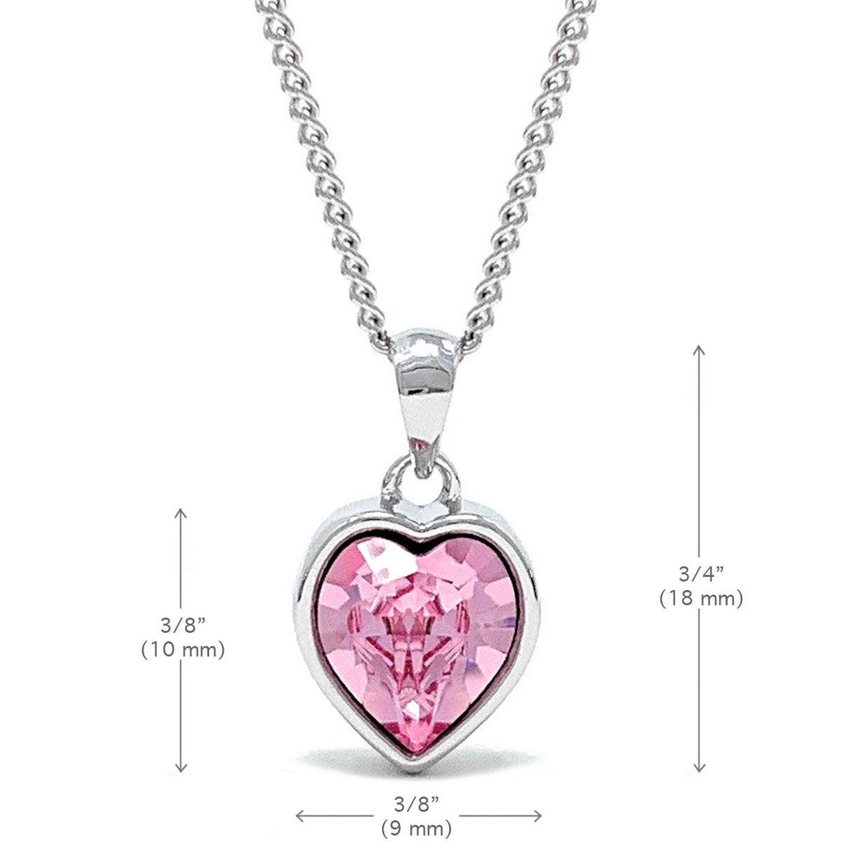 Lucia Pendant Necklace with Pink Light Rose Heart Crystals from Swarovski Silver Toned Rhodium Plated - Ed Heart