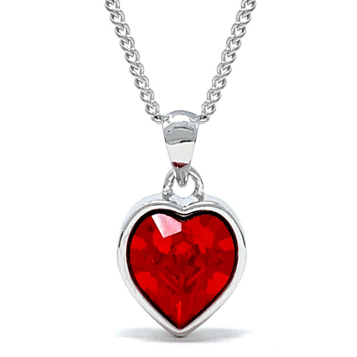 Lucia Pendant Necklace with Red Light Siam Heart Crystals from Swarovski Silver Toned Rhodium Plated - Ed Heart