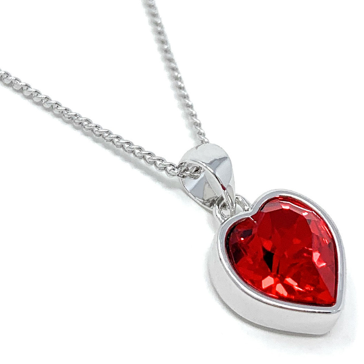 Lucia Pendant Necklace with Red Light Siam Heart Crystals from Swarovski Silver Toned Rhodium Plated - Ed Heart