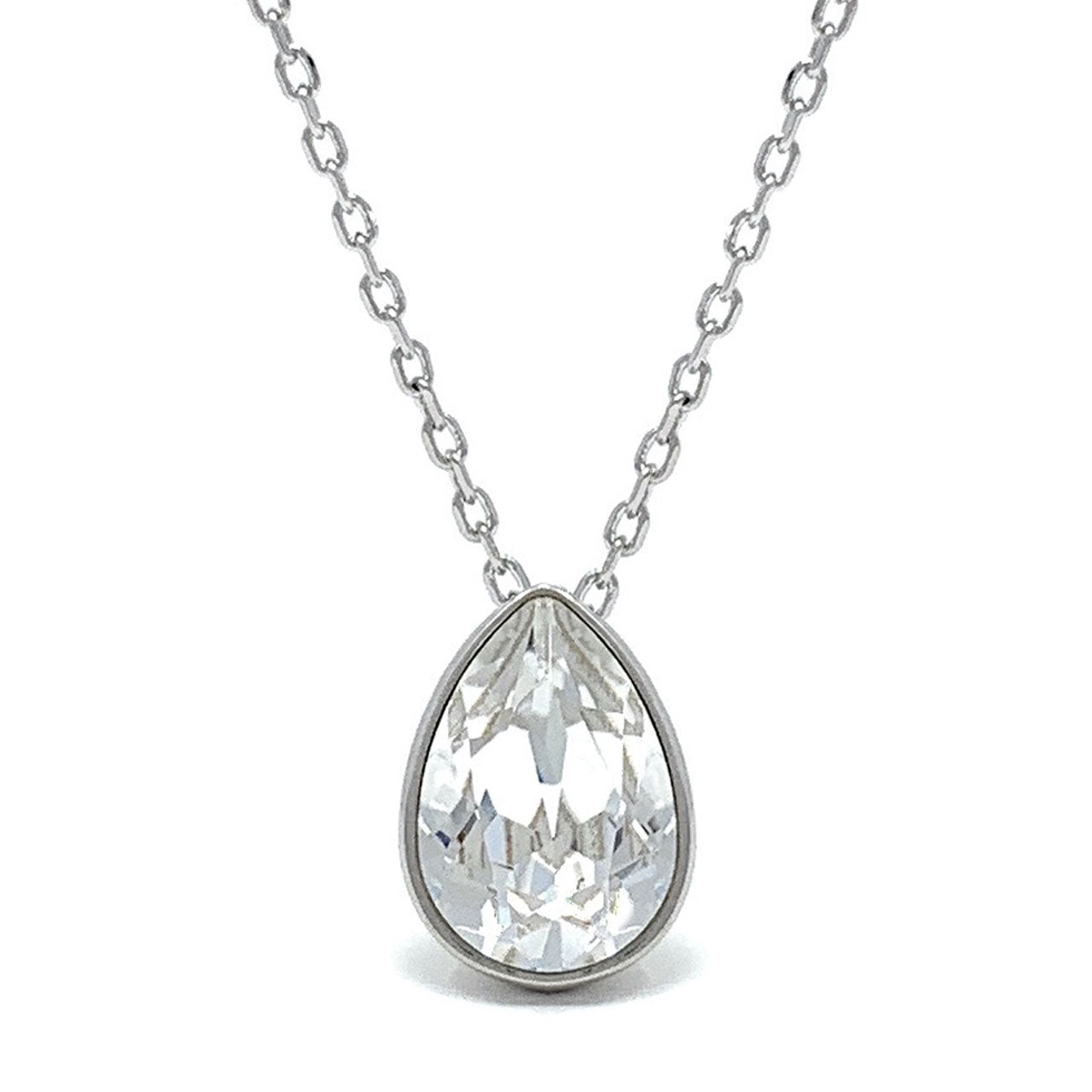 Mary Pendant Necklace with White Clear Drop Crystals from Swarovski Silver Toned Rhodium Plated - Ed Heart