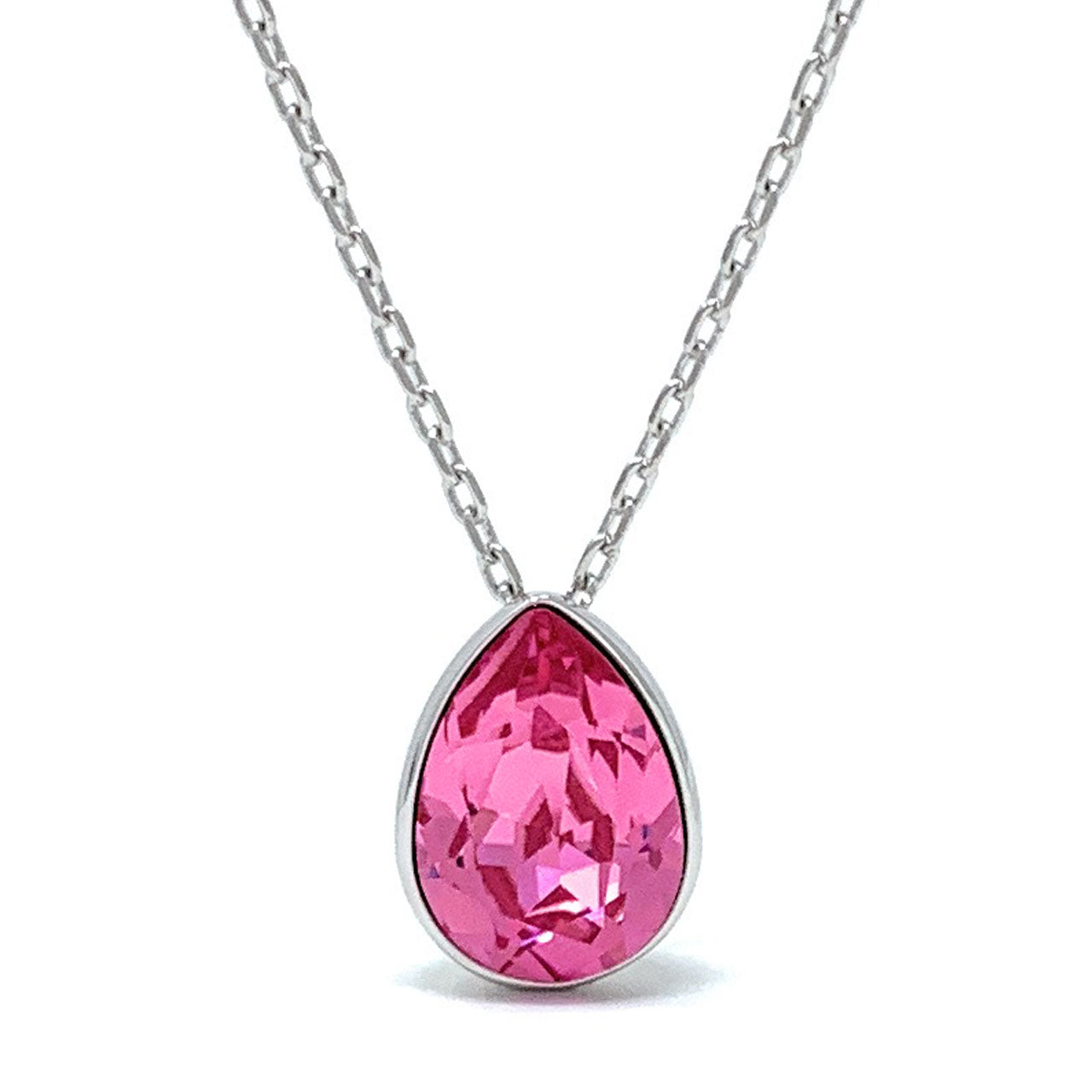 Mary Pendant Necklace with Pink Rose Drop Crystals from Swarovski Silver Toned Rhodium Plated - Ed Heart