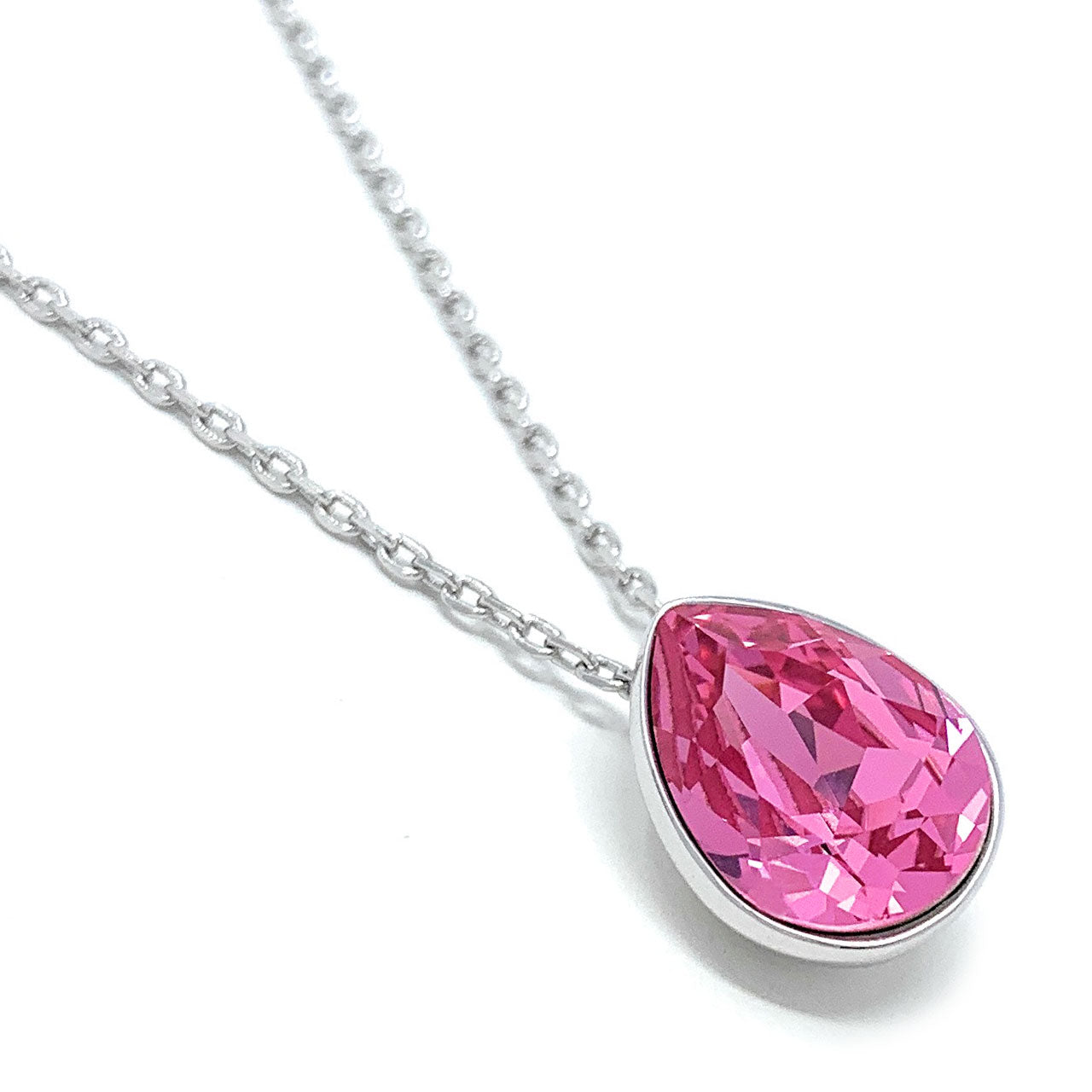 Mary Pendant Necklace with Pink Rose Drop Crystals from Swarovski Silver Toned Rhodium Plated - Ed Heart