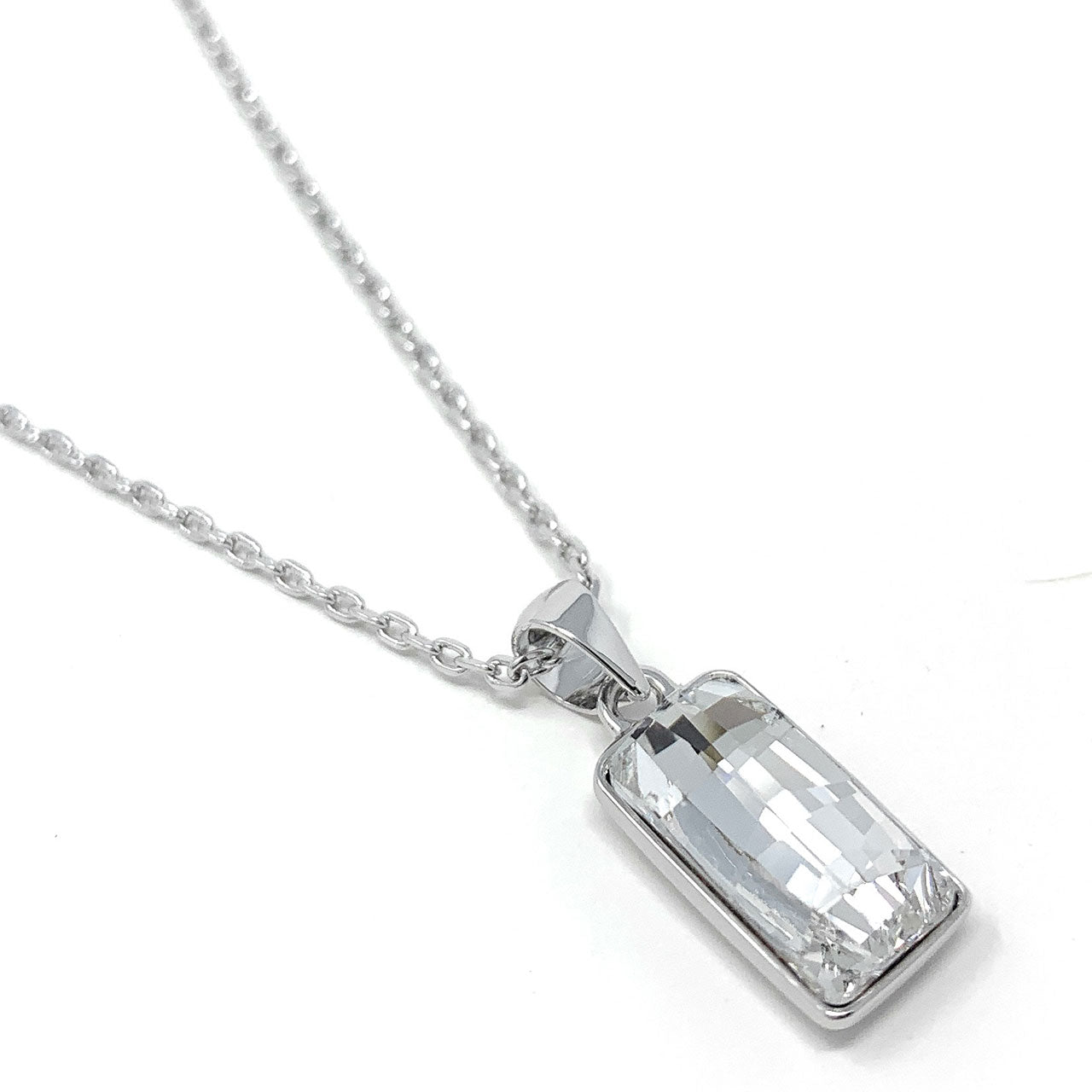 Sophia Pendant Necklace with White Clear Rectangle Crystals from Swarovski Silver Toned Rhodium Plated - Ed Heart