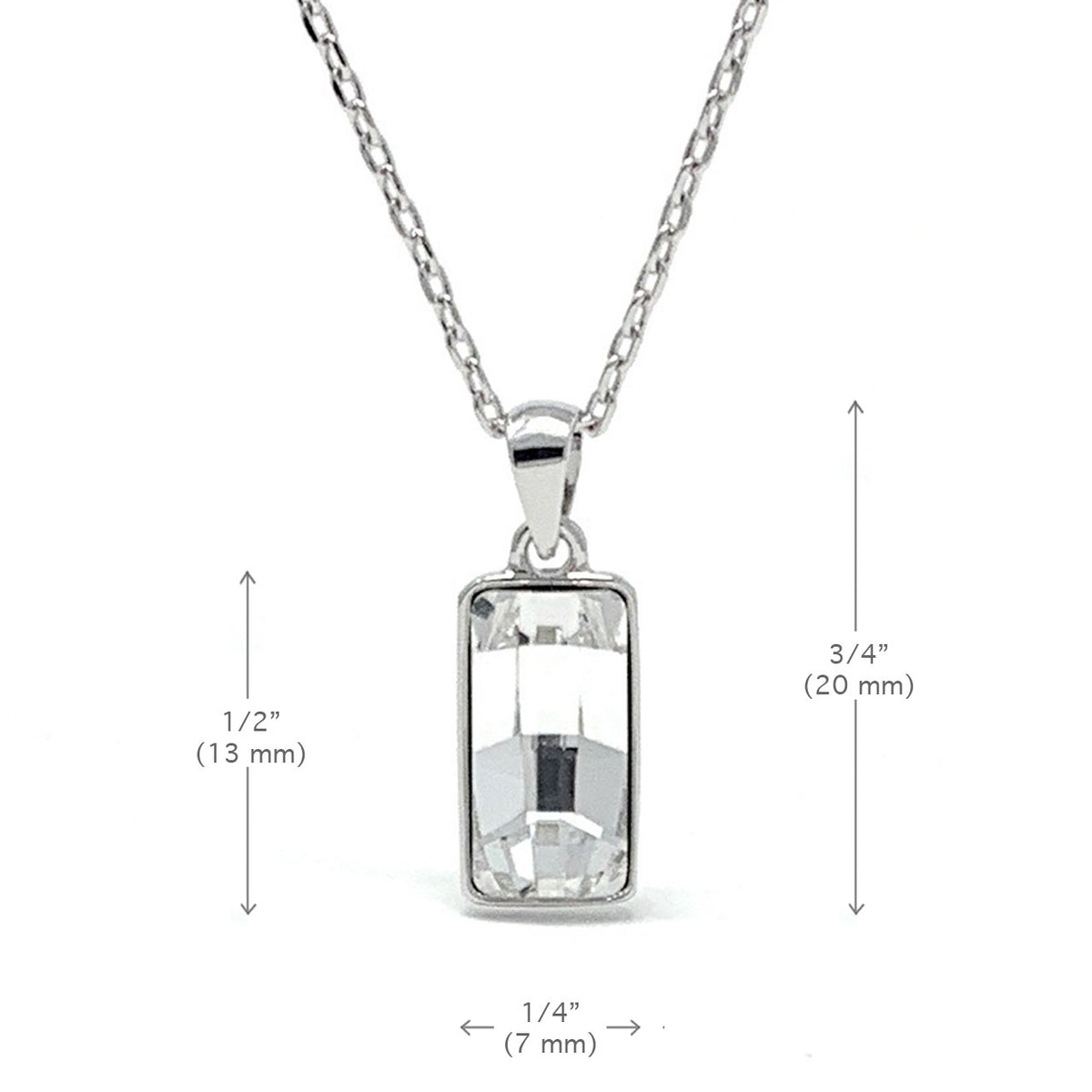Sophia Pendant Necklace with White Clear Rectangle Crystals from Swarovski Silver Toned Rhodium Plated - Ed Heart