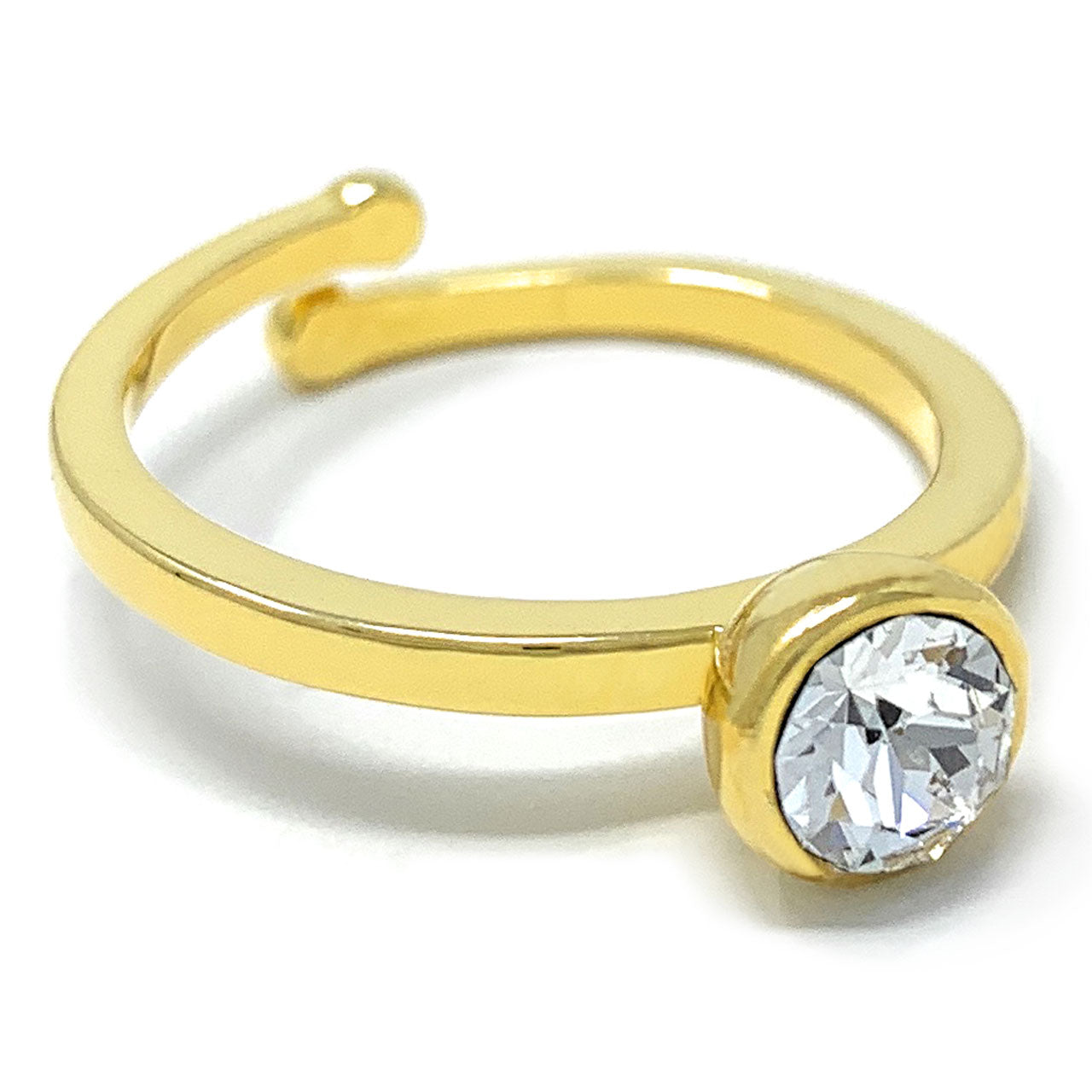 Harley Adjustable Ring with White Clear Round Crystals from Swarovski Gold Plated - Ed Heart