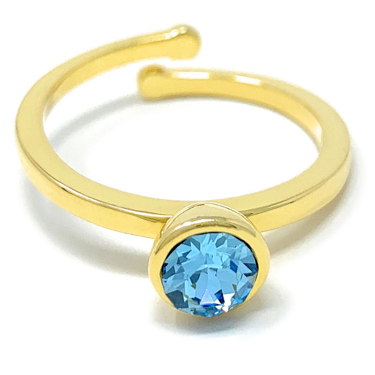 Harley Adjustable Ring with Blue Aquamarine Round Crystals from Swarovski Gold Plated - Ed Heart