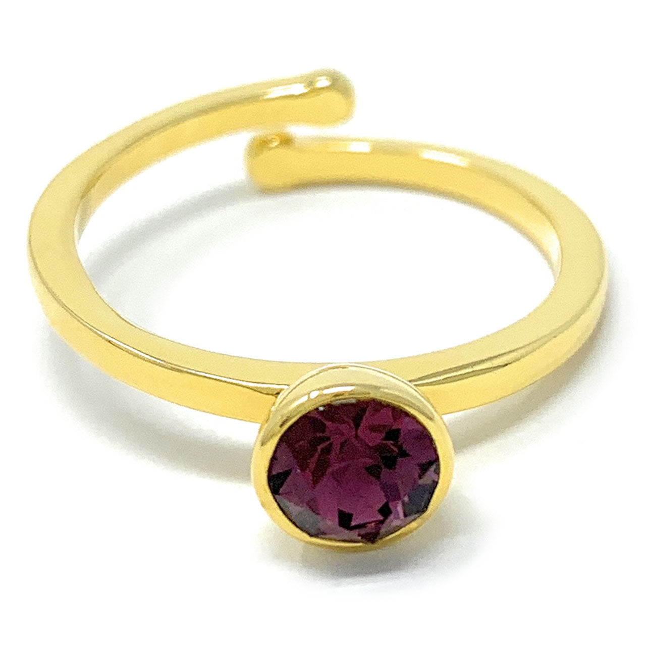 Harley Adjustable Ring with Purple Amethyst Round Crystals from Swarovski Gold Plated - Ed Heart