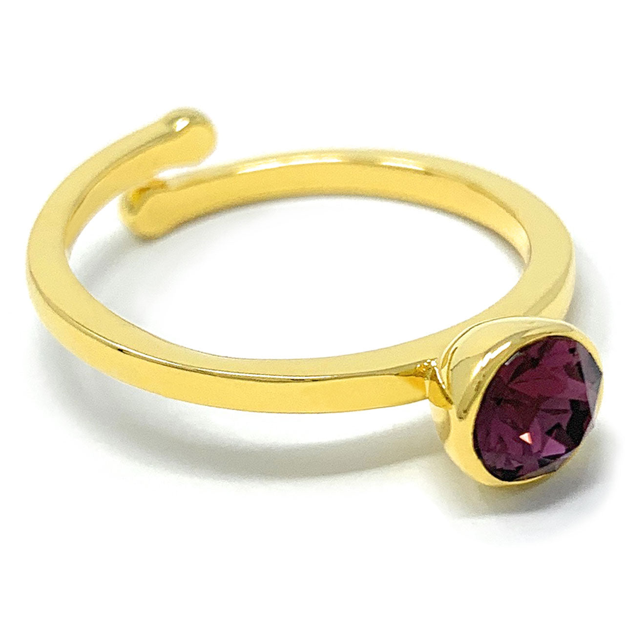 Harley Adjustable Ring with Purple Amethyst Round Crystals from Swarovski Gold Plated - Ed Heart