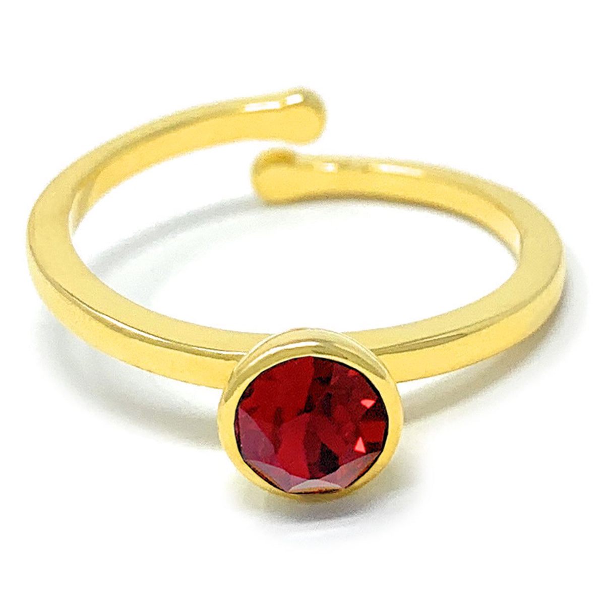Harley Adjustable Ring with Red Siam Round Crystals from Swarovski Gold Plated - Ed Heart