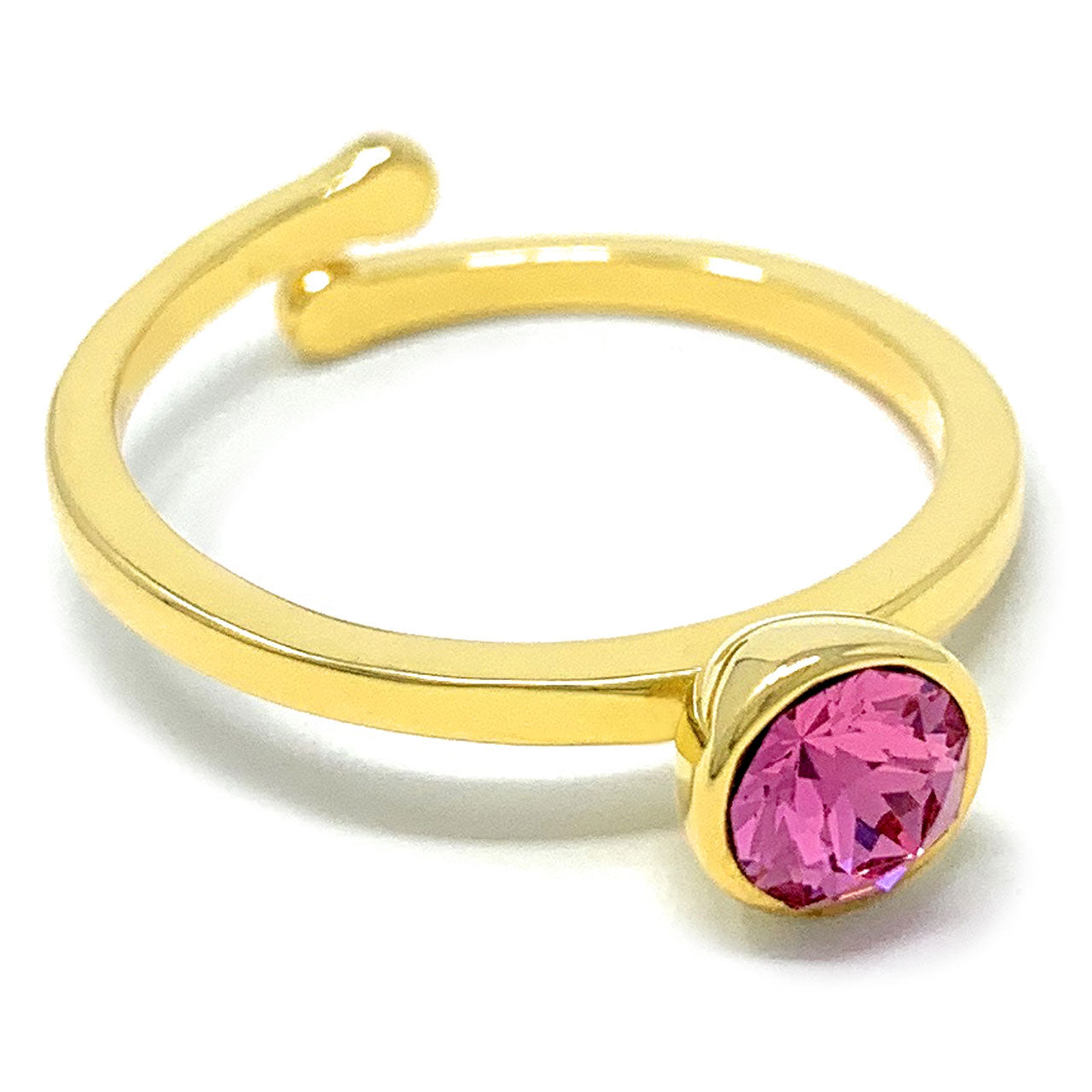 Harley Adjustable Ring with Pink Rose Round Crystals from Swarovski Gold Plated - Ed Heart
