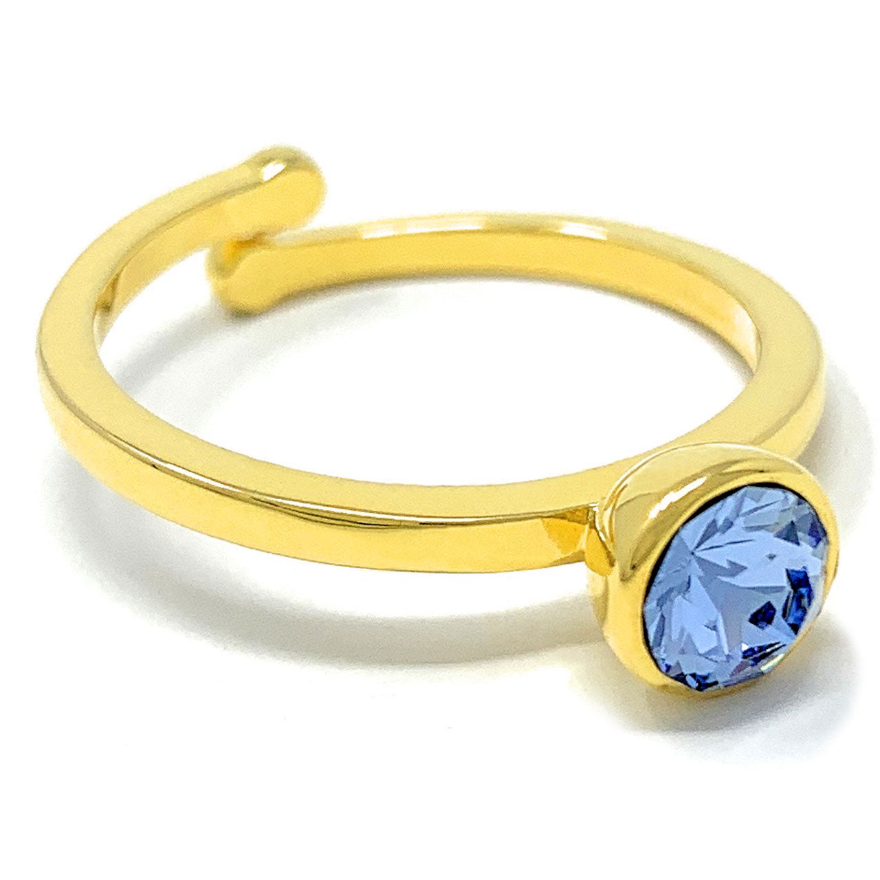 Harley Adjustable Ring with Blue Light Sapphire Round Crystals from Swarovski Gold Plated - Ed Heart