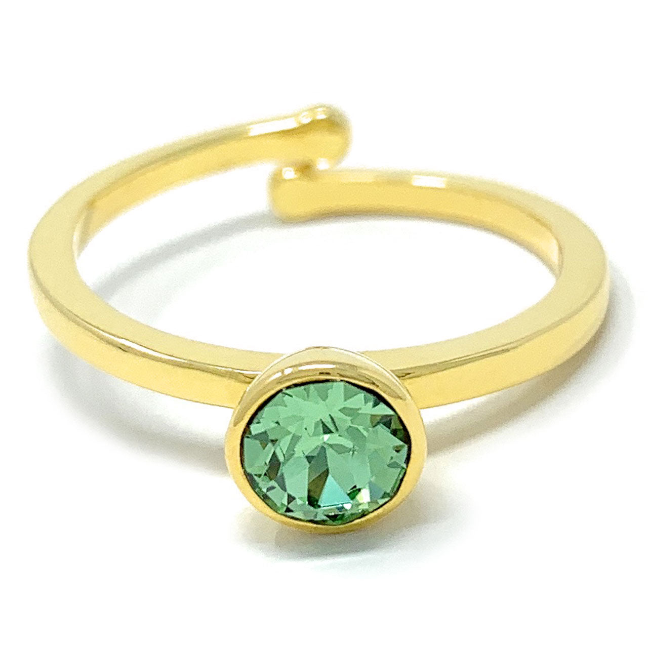 Harley Adjustable Ring with Green Peridot Round Crystals from Swarovski Gold Plated - Ed Heart