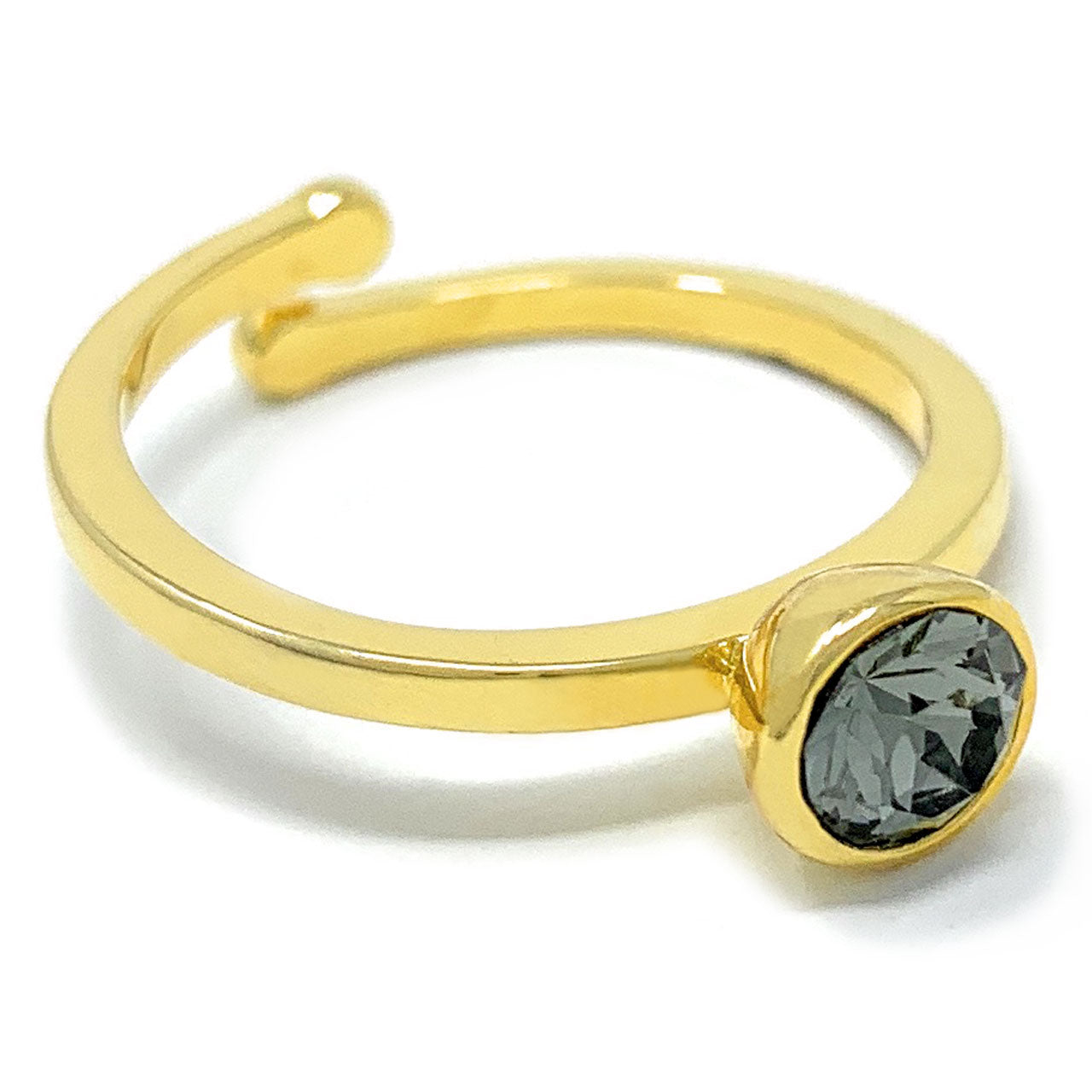 Harley Adjustable Ring with Black Diamond Round Crystals from Swarovski Gold Plated - Ed Heart