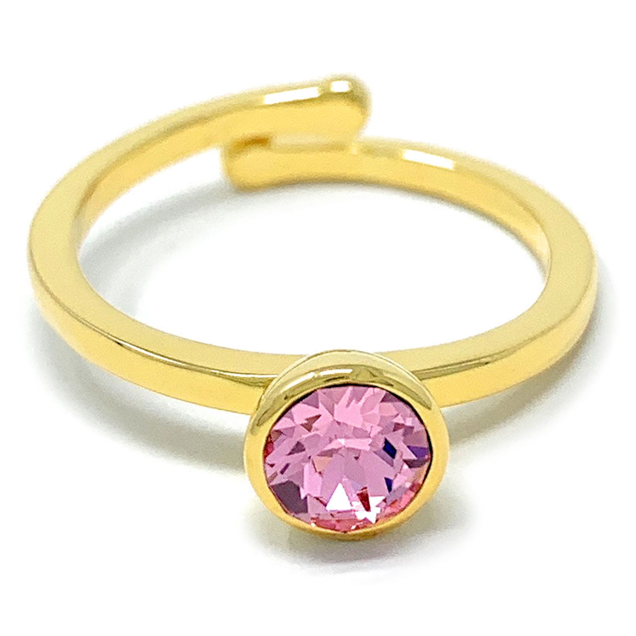 Harley Adjustable Ring with Pink Light Rose Round Crystals from Swarovski Gold Plated - Ed Heart