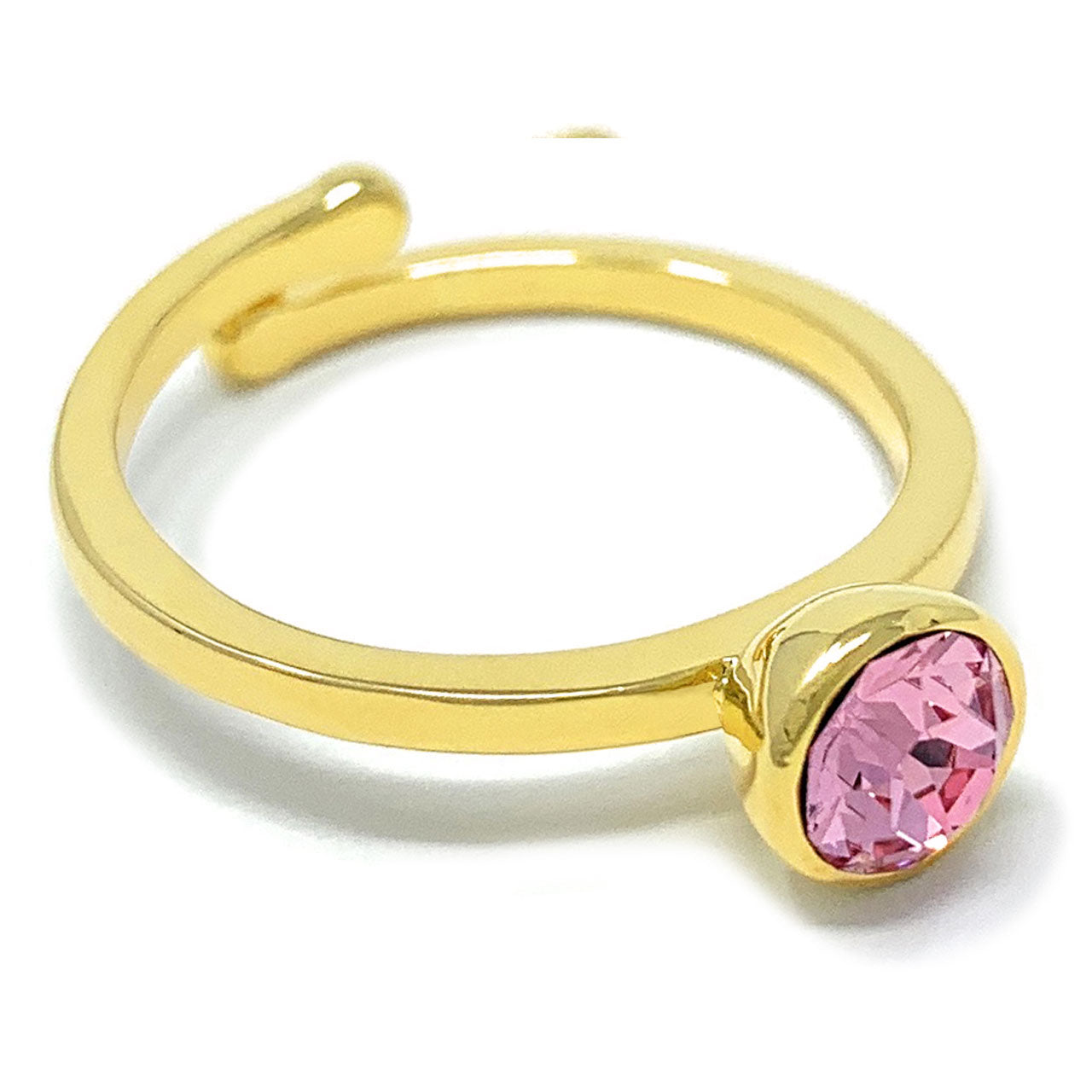 Harley Adjustable Ring with Pink Light Rose Round Crystals from Swarovski Gold Plated - Ed Heart
