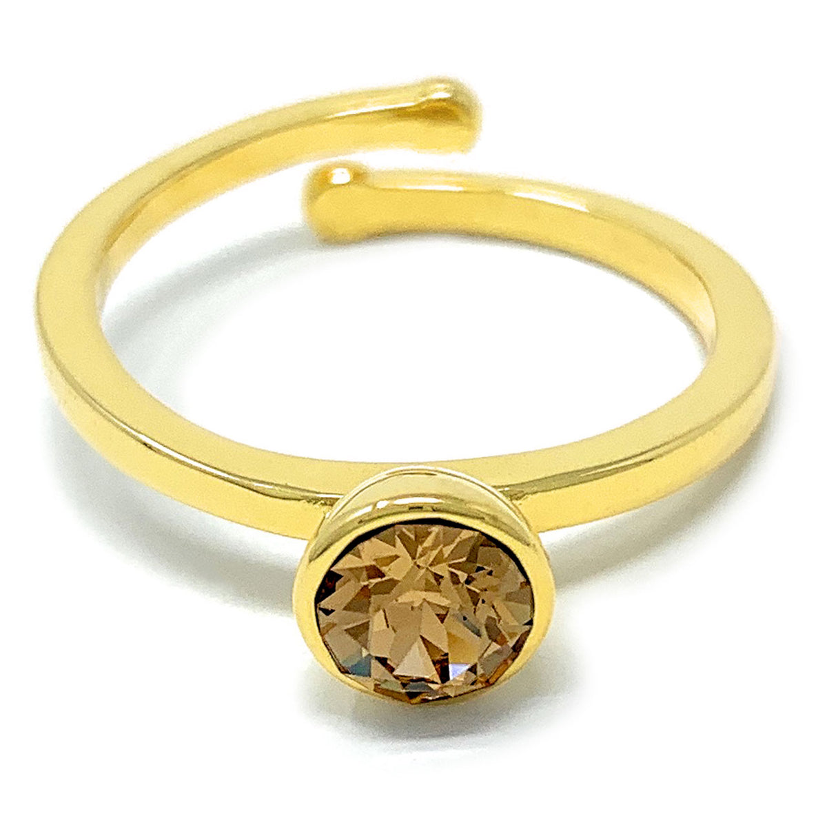 Harley Adjustable Ring with Yellow Brown Light Topaz Round Crystals from Swarovski Gold Plated - Ed Heart