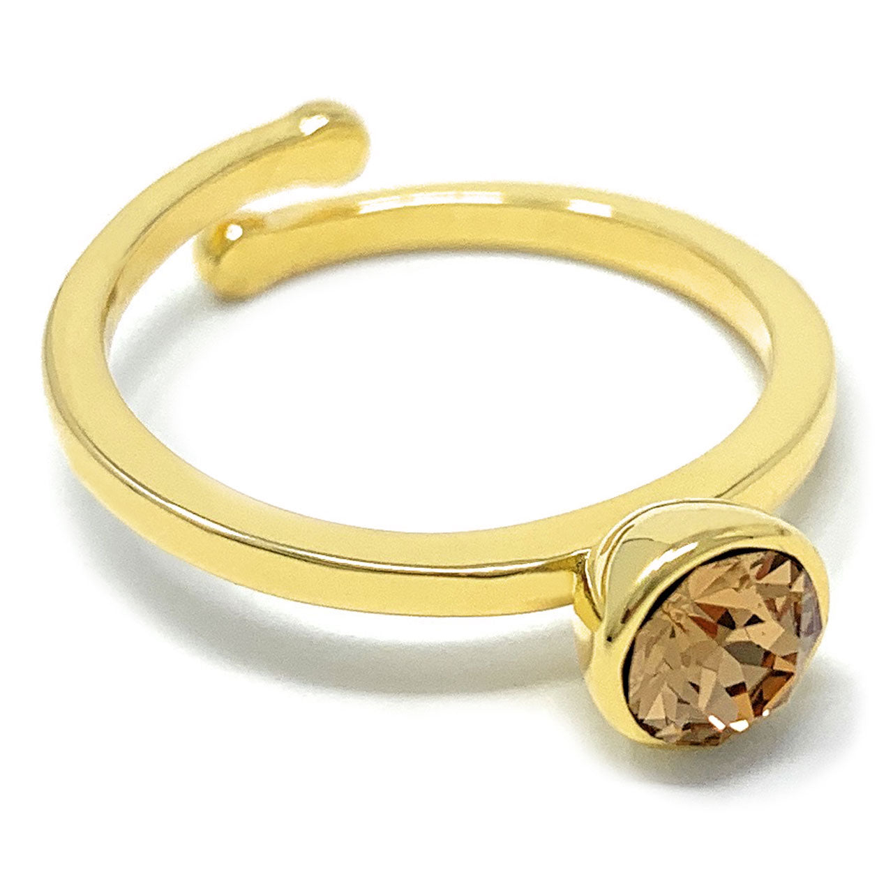 Harley Adjustable Ring with Yellow Brown Light Topaz Round Crystals from Swarovski Gold Plated - Ed Heart
