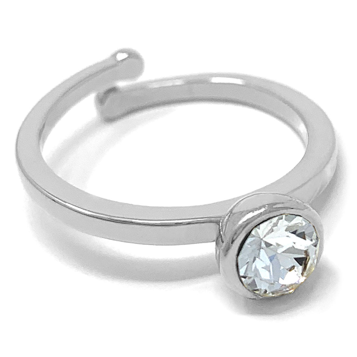 Harley Adjustable Ring with White Clear Round Crystals from Swarovski Silver Toned Rhodium Plated - Ed Heart