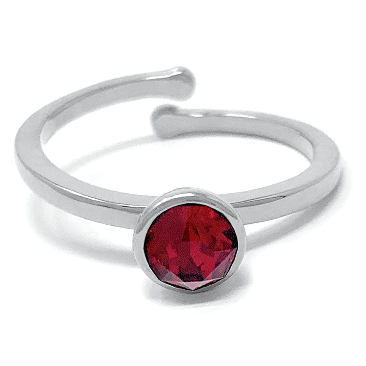 Harley Adjustable Ring with Red Siam Round Crystals from Swarovski Silver Toned Rhodium Plated - Ed Heart