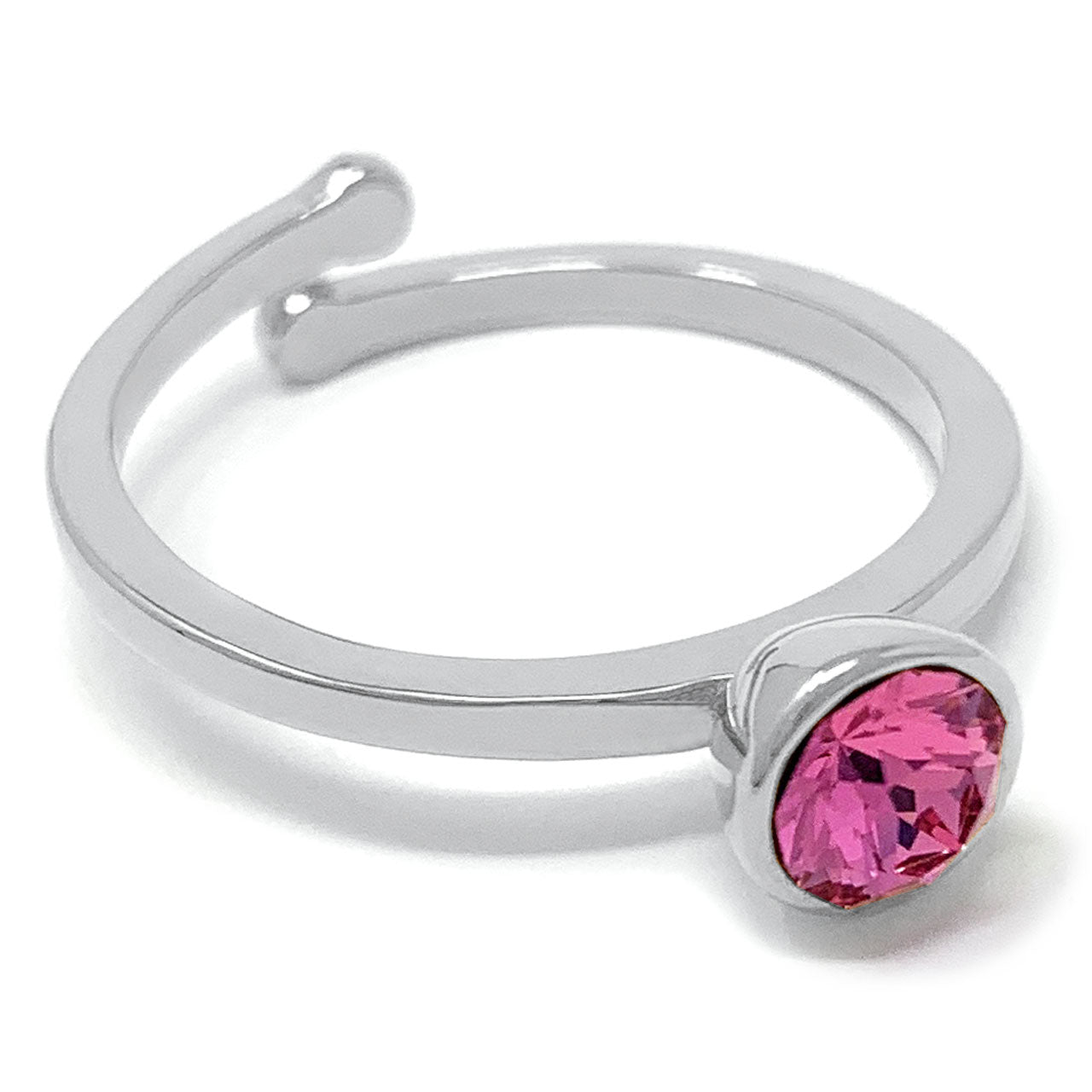 Harley Adjustable Ring with Pink Rose Round Crystals from Swarovski Silver Toned Rhodium Plated - Ed Heart