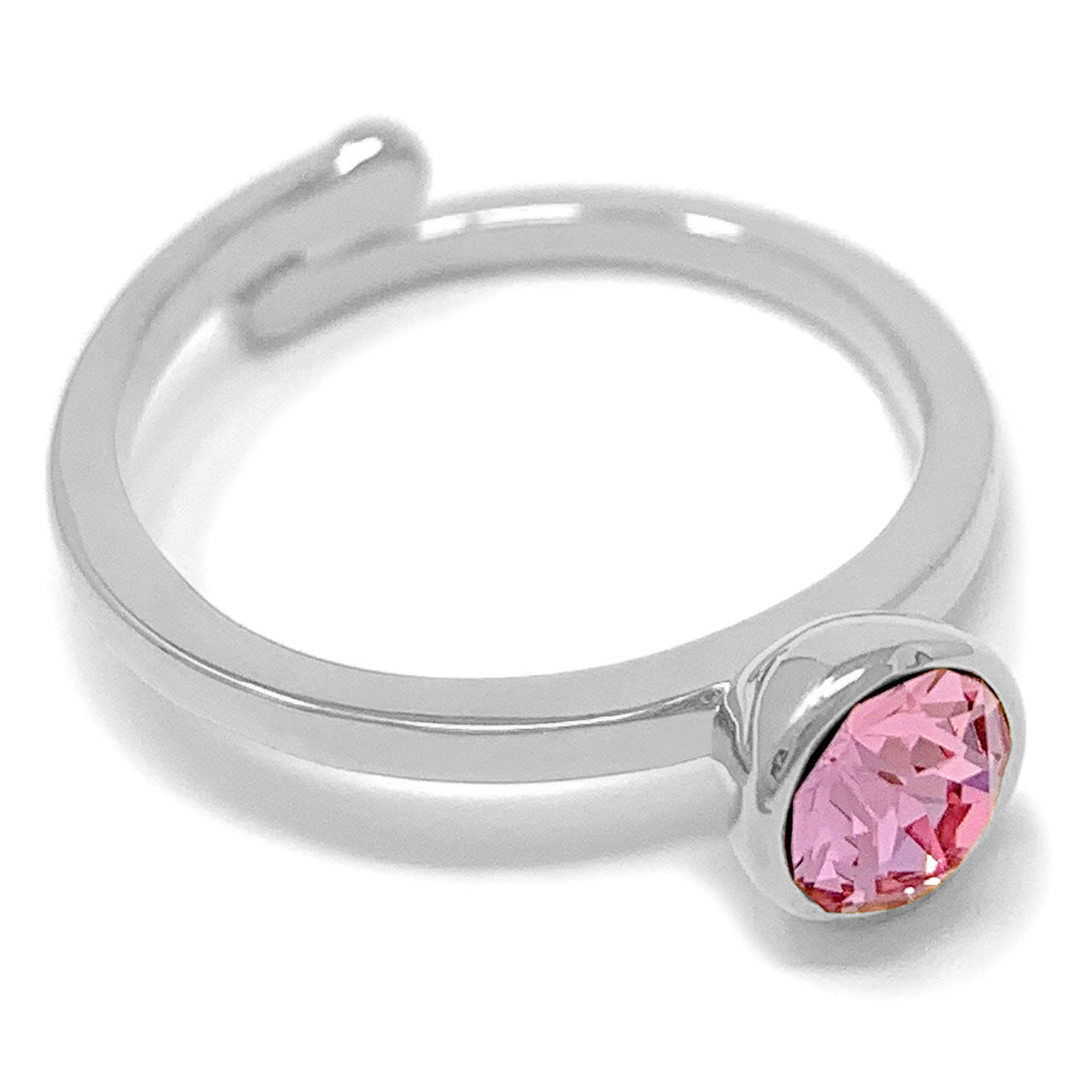 Harley Adjustable Ring with Pink Light Rose Round Crystals from Swarovski Silver Toned Rhodium Plated - Ed Heart