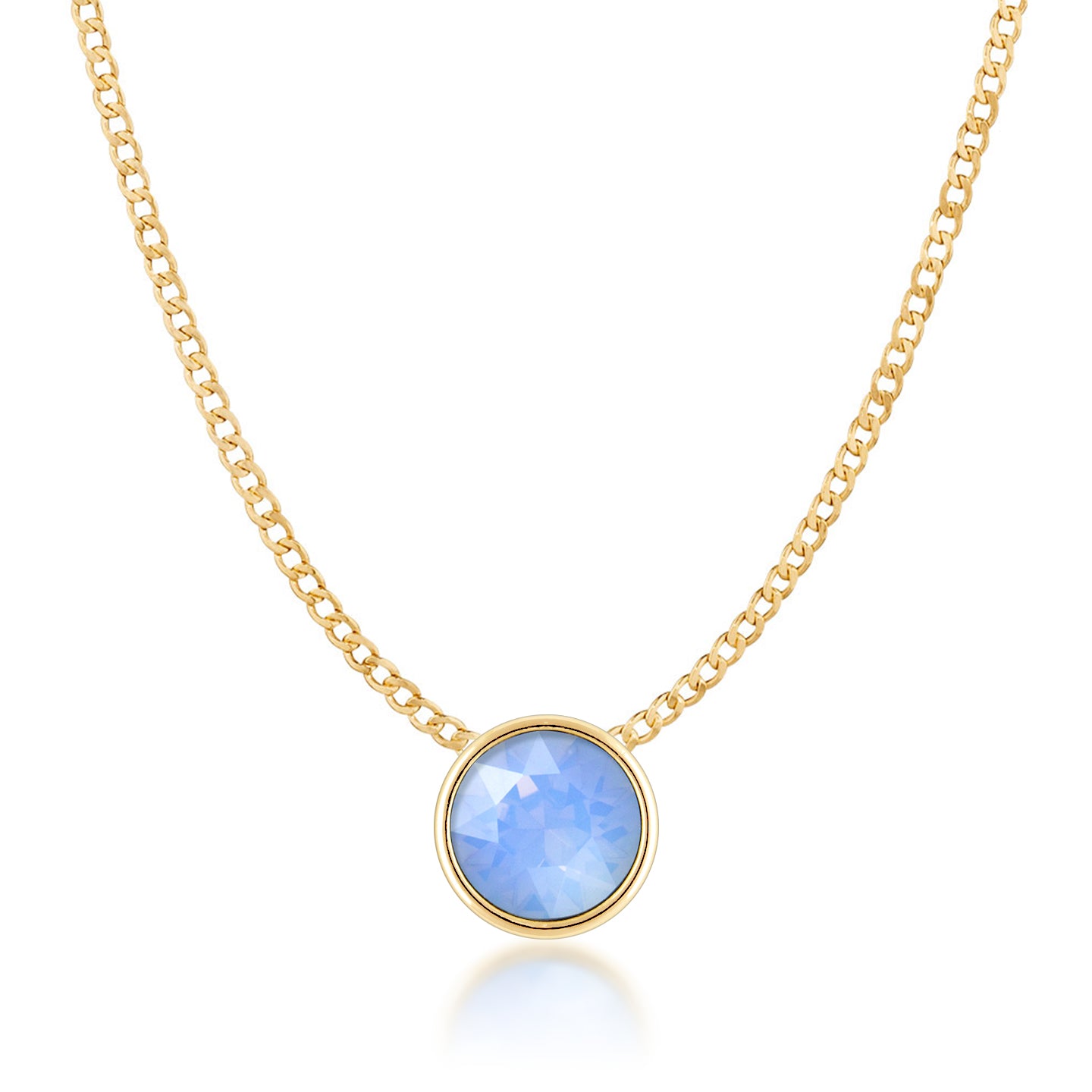 Harley Small Pendant Necklace with Air Blue Round Opals from Swarovski Gold Plated - Ed Heart