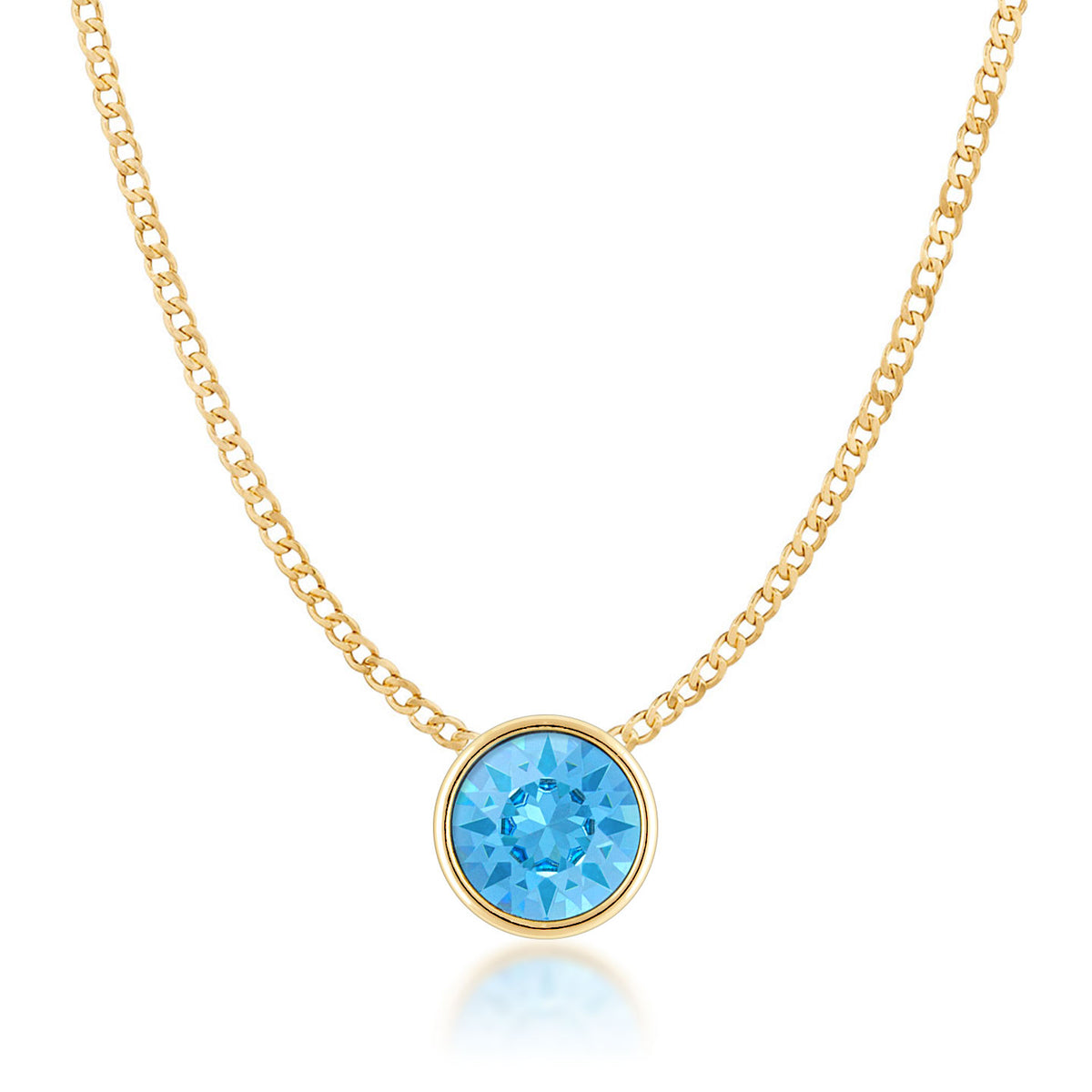 Harley Small Pendant Necklace with Blue Aquamarine Round Crystals from Swarovski Gold Plated - Ed Heart