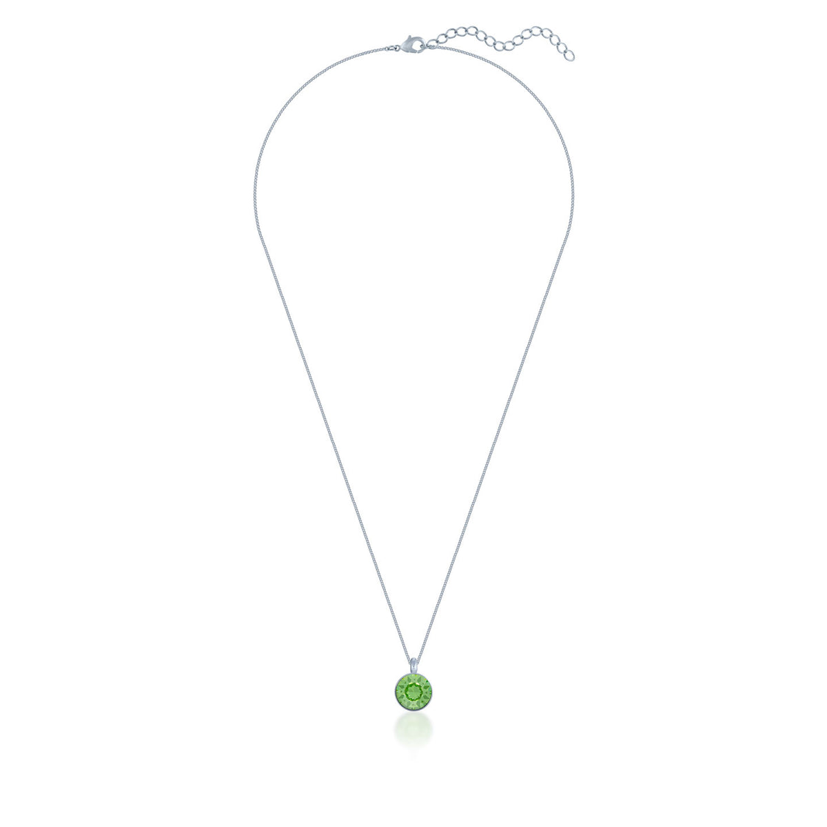 Bella Pendant Necklace with Green Peridot Round Crystals from Swarovski Silver Toned Rhodium Plated - Ed Heart