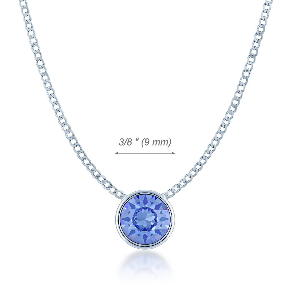 Harley Small Pendant Necklace with Blue Light Sapphire Round Crystals from Swarovski Silver Toned Rhodium Plated - Ed Heart