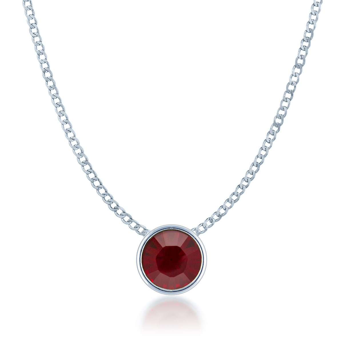 Harley Small Pendant Necklace with Red Siam Round Crystals from Swarovski Silver Toned Rhodium Plated - Ed Heart