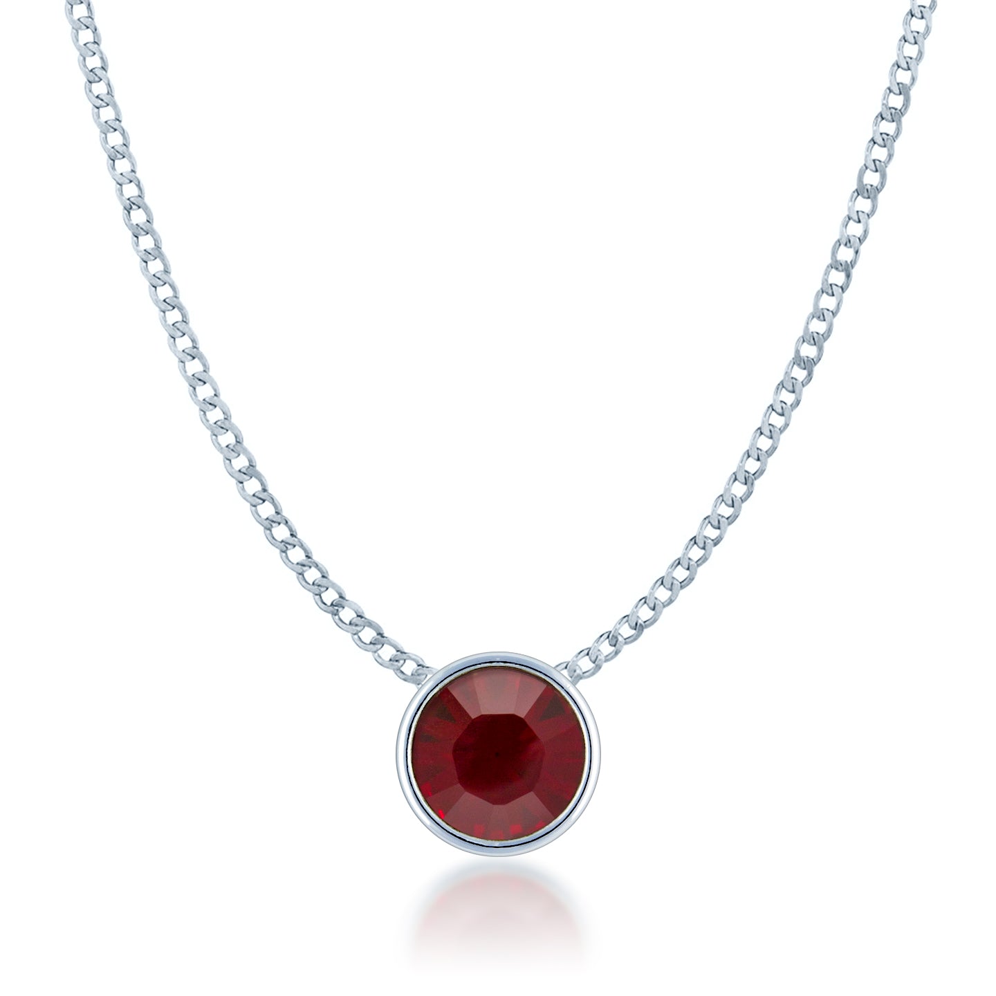 Harley Small Pendant Necklace with Red Siam Round Crystals from Swarovski Silver Toned Rhodium Plated - Ed Heart