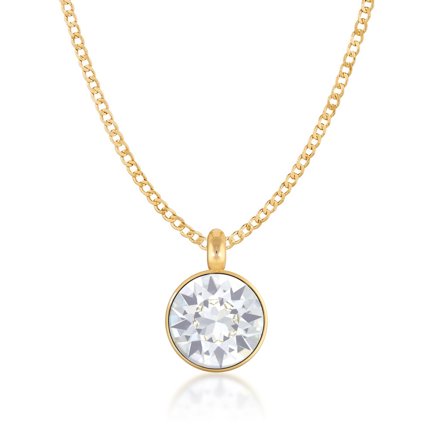 Bella Pendant Necklace with White Clear Round Crystals from Swarovski Gold Plated - Ed Heart