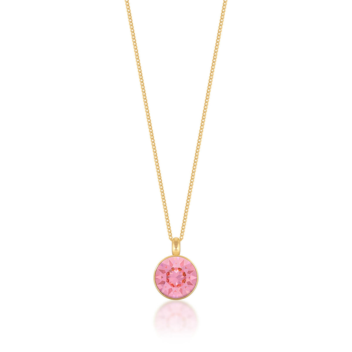 Bella Pendant Necklace with Pink Light Rose Round Crystals from Swarovski Gold Plated - Ed Heart