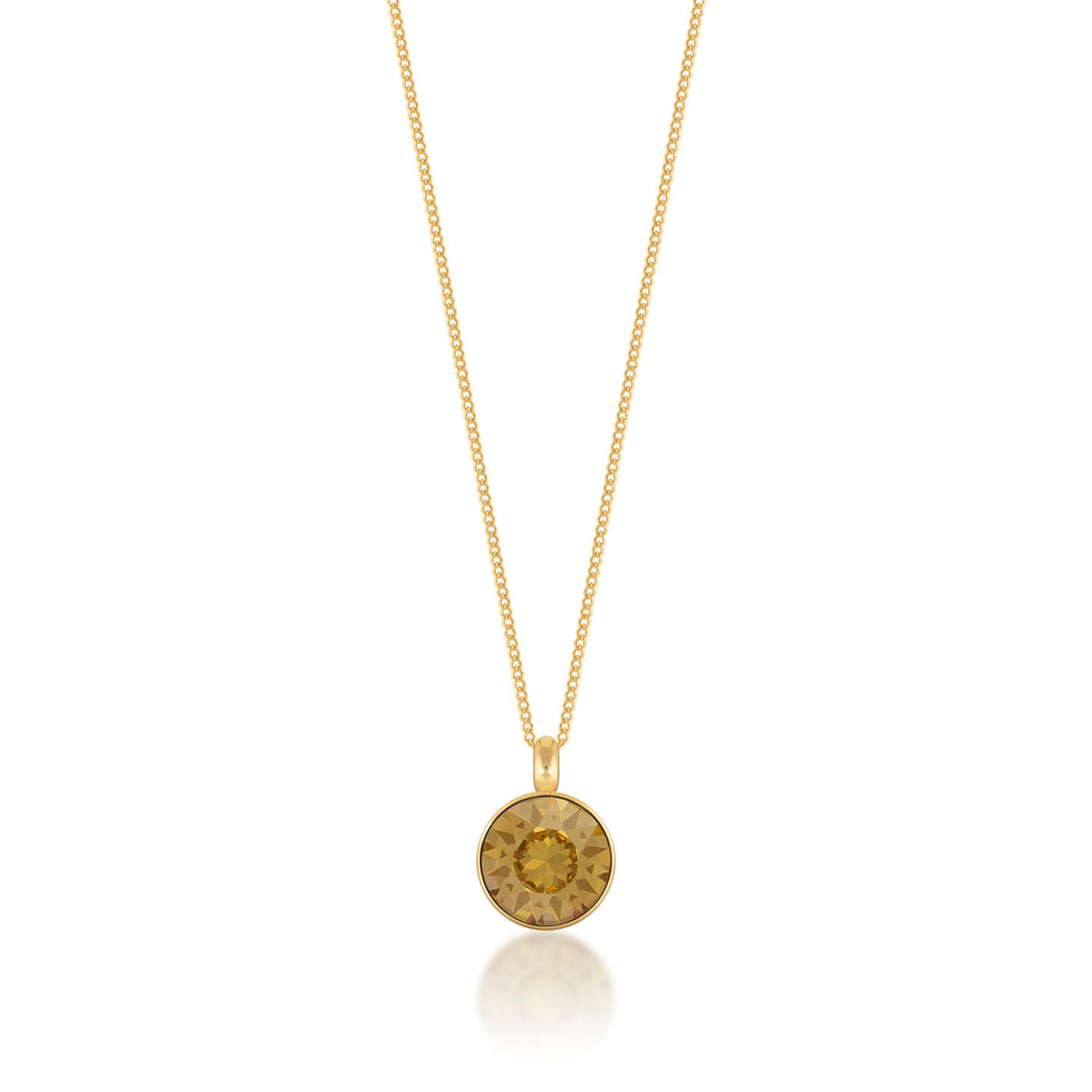 Bella Pendant Necklace with Yellow Brown Light Topaz Round Crystals from Swarovski Gold Plated - Ed Heart
